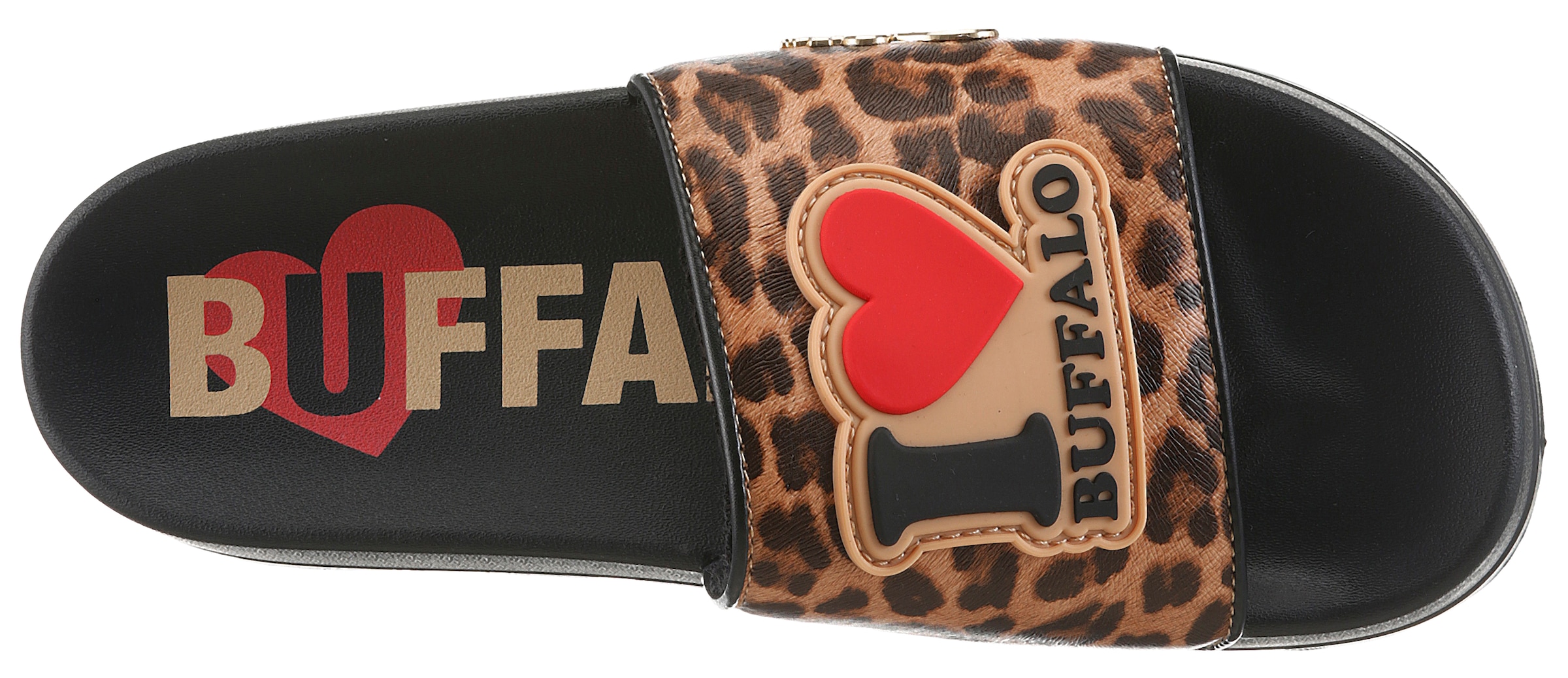 Buffalo Pantolette  Sommerschuh, Strandschuh, Badeschuh in Leo-Optik, Plateausohle