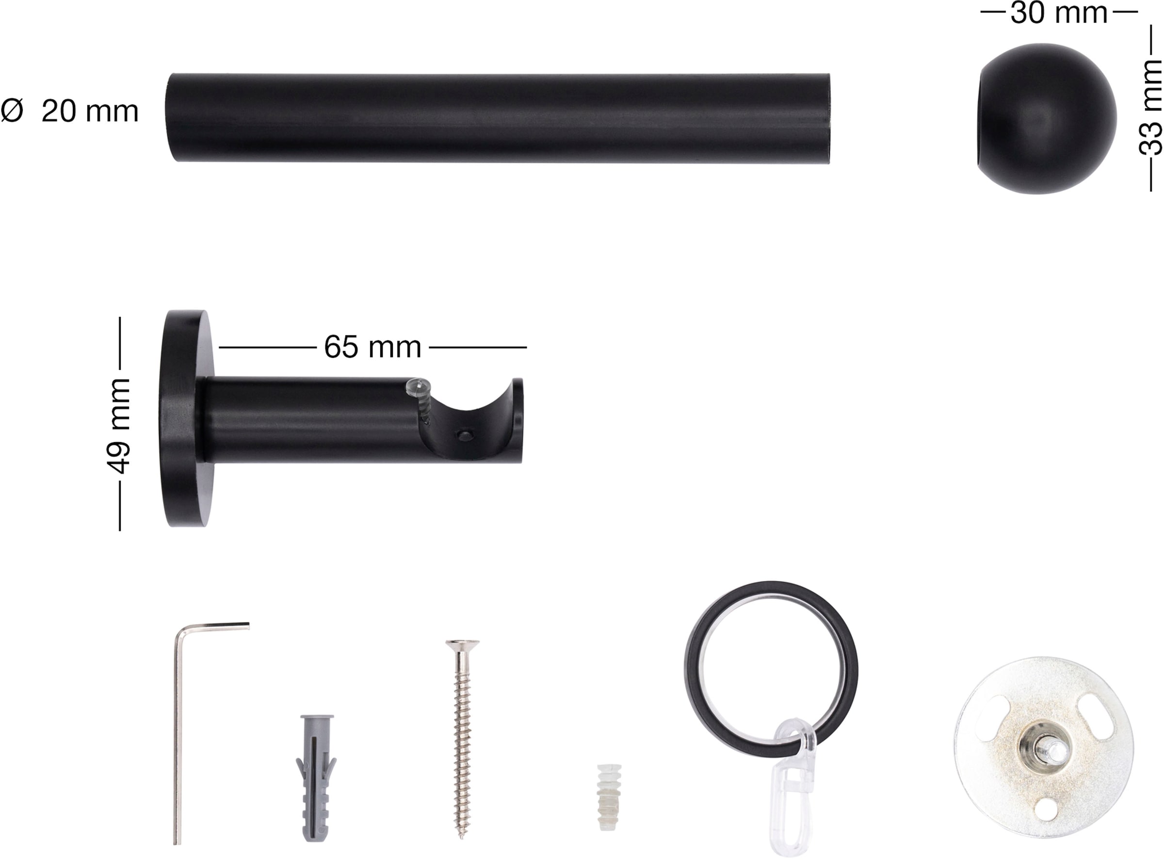 mydeco Gardinenstange »20mm Ball Wandträger 6,5 cm«, Fixmaß