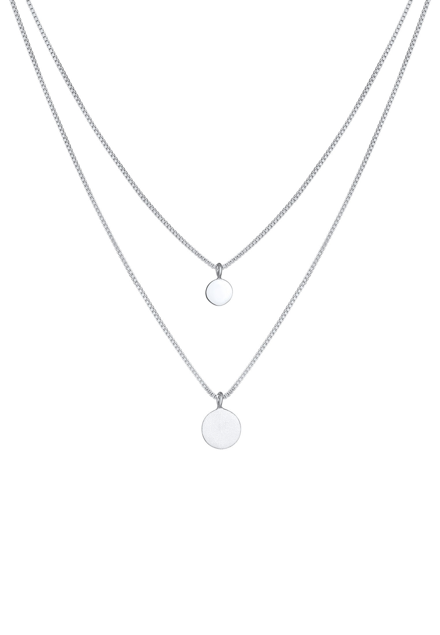 Elli Silberkette »Halskette 2-lagig Layer Coin Plättchen Struktur 925 Silber«