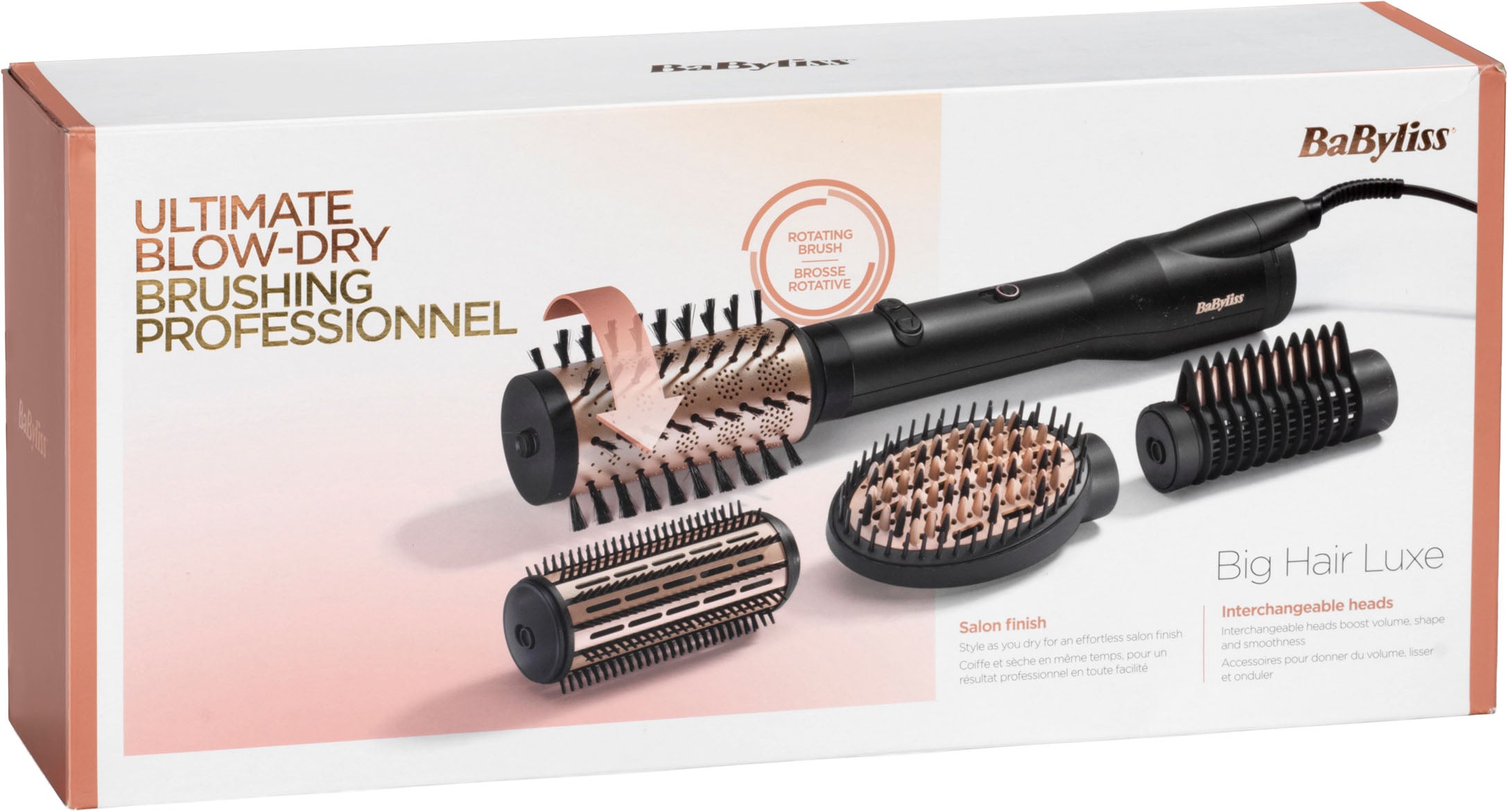 BaByliss Warmluftbürste »Big Hair Luxe Warmluftbürste mit 4 Aufsätzen, AS970E« 4 Aufsätze 650W Rundbürstenföhn, Rotierend, Ionen-Technologie, 4 Aufsätze