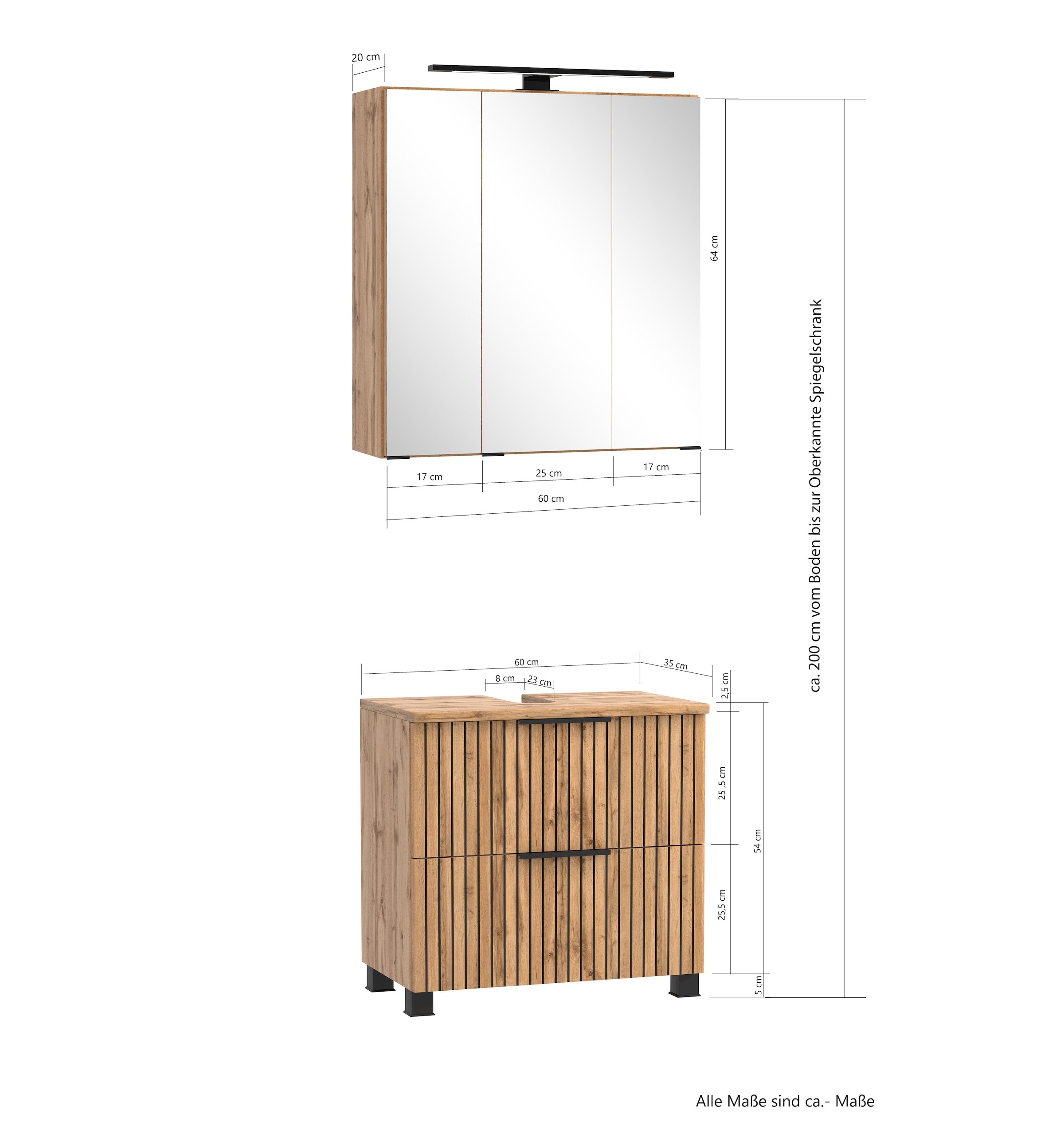 welltime Badezimmer-Set »Welltime Möbel, Carlton Unterbecken-Set 2teilig, 60 cm, gestreift«, (2 St.)