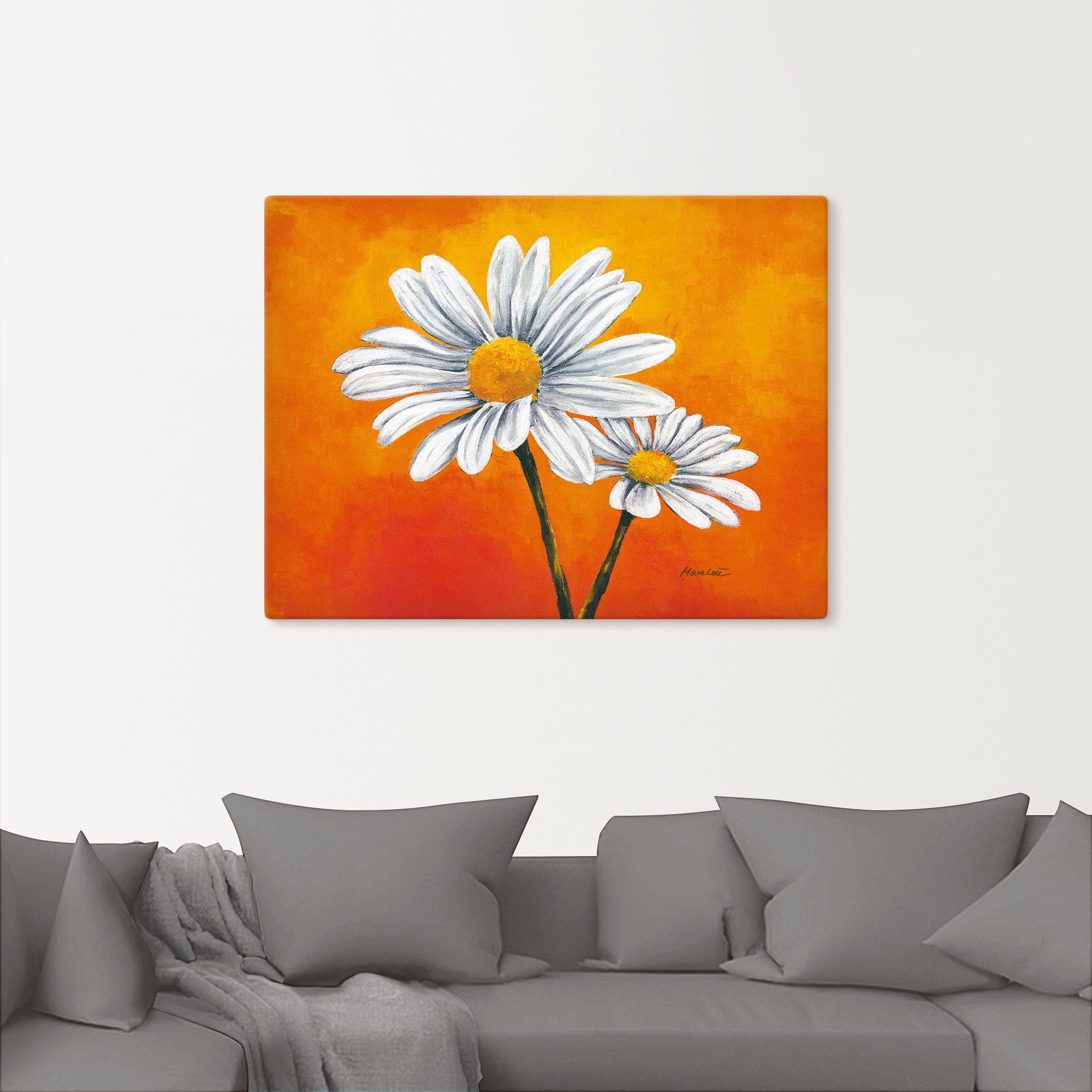 Artland Wandbild »Margeriten auf Orange«, Blumen, (1 St.), als Alubild, Leinwandbild, Wandaufkleber oder Poster in versch. Größen