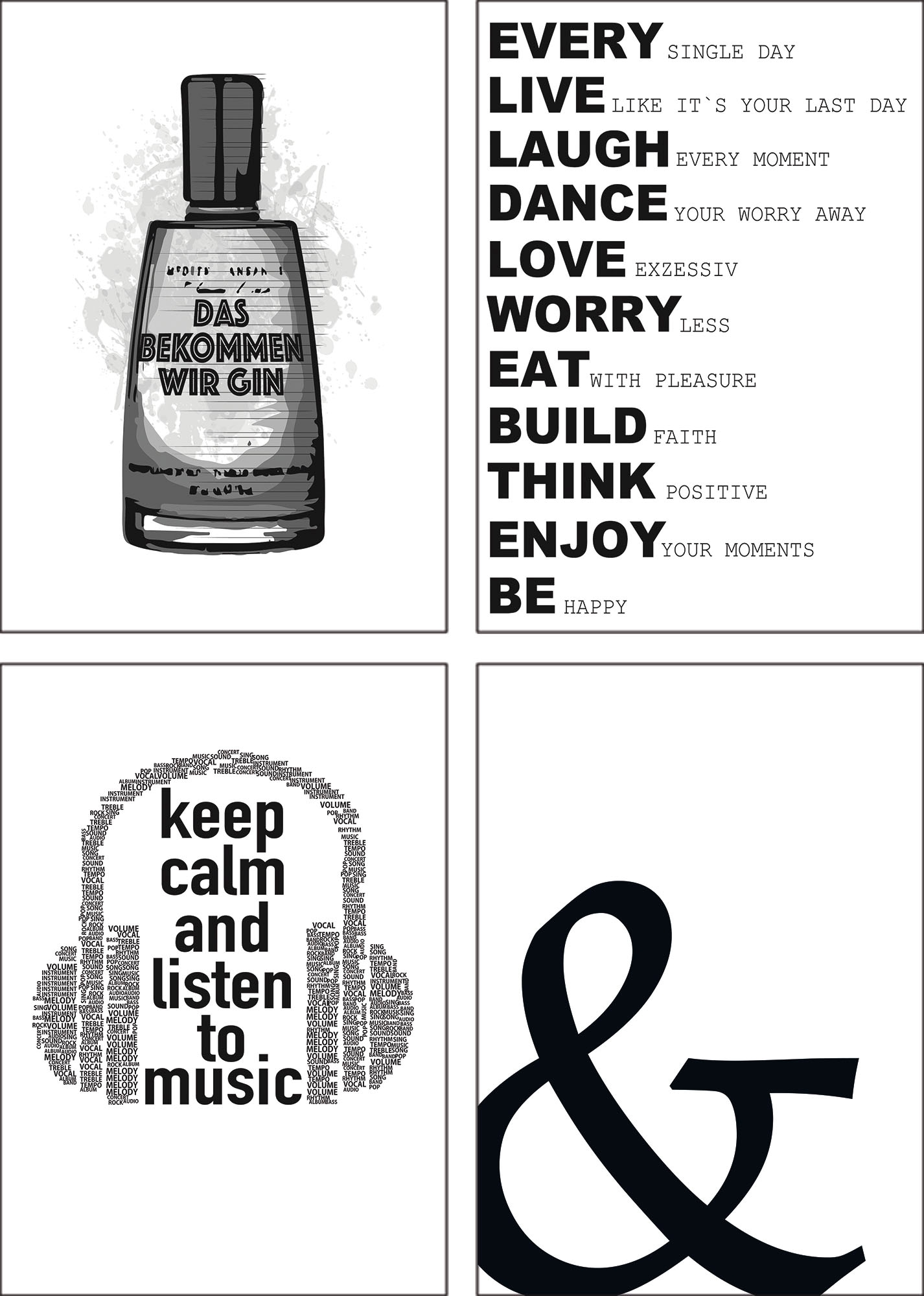 Artland Poster »Gin Tag Musik hören Ruhe«, Sprüche & Texte, (4 St.), Poster, Wandbild, Bild, Wandposter