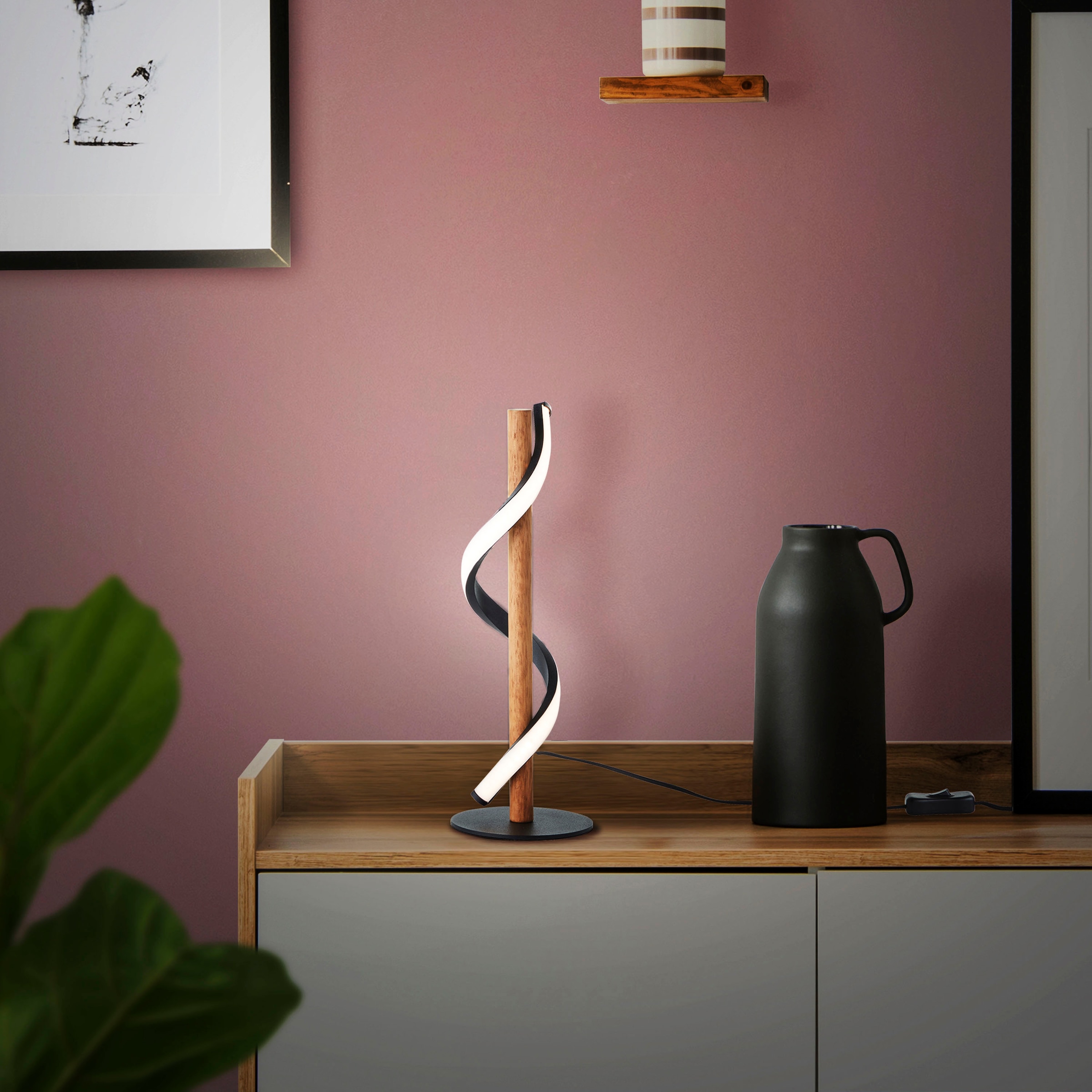 Home affaire Tischleuchte »Amanlis«, 1 flammig, Leuchtmittel LED-Modul | LED fest integriert, 35 cm Höhe, 640 Lumen, warmweißes Licht, Holz / Metall / Kunststoff
