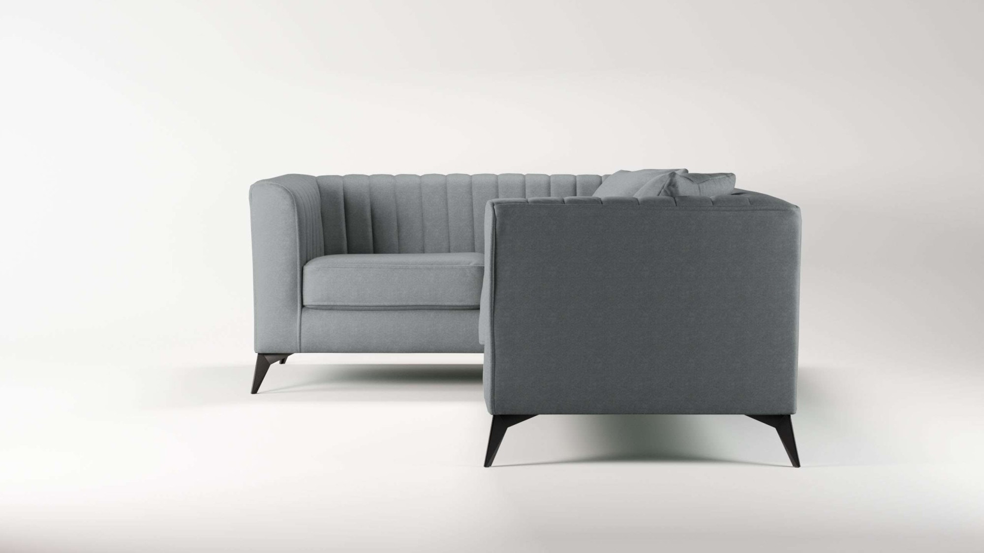 Places of Style Ecksofa »MATTHEW L-Form ideal für kleine Räume, Maße B/T/H: 240/167/74 cm«, elegantes Designsofa, Steppung im Rücken, incl. Zierkissen