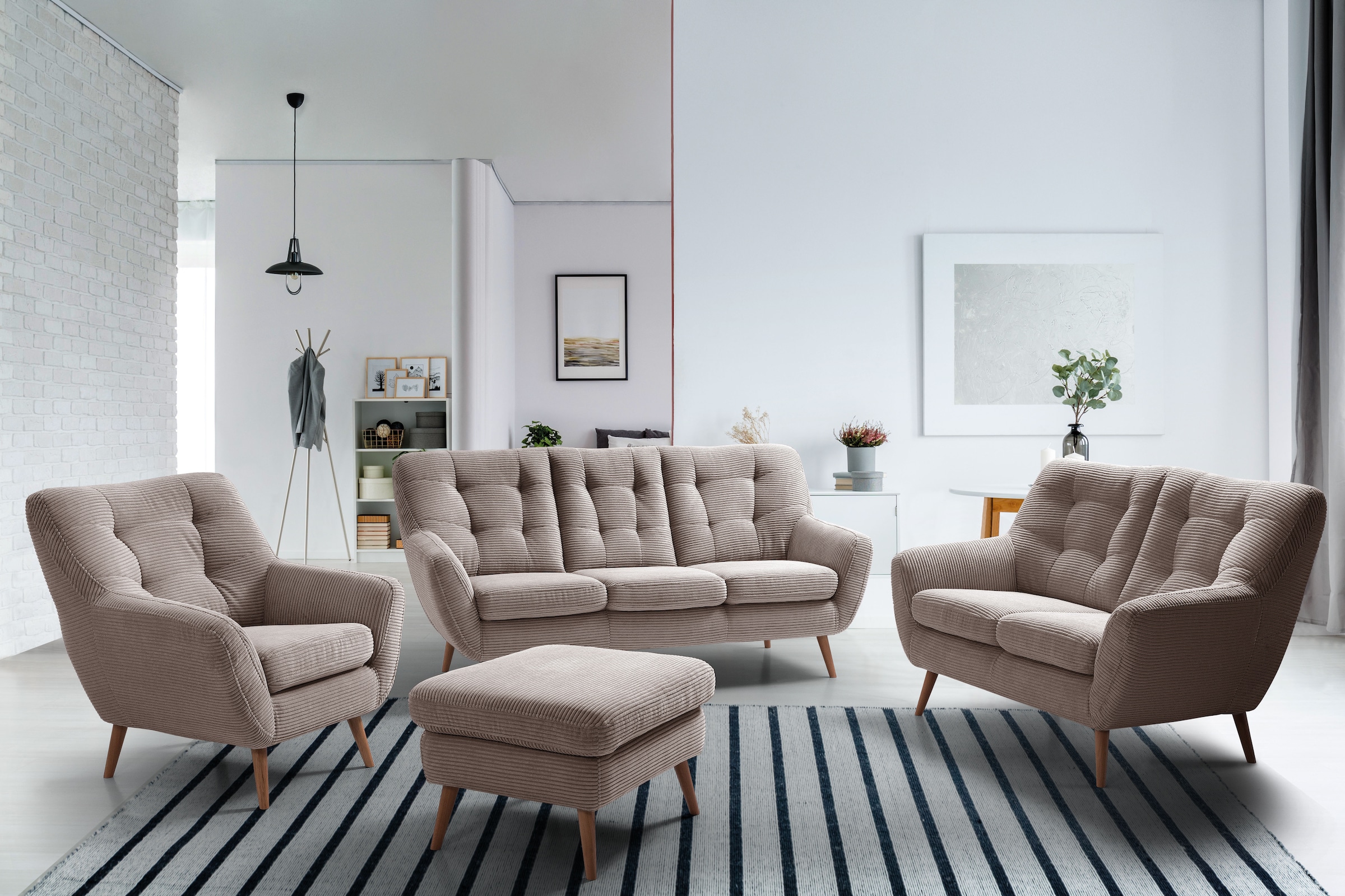 exxpo - sofa fashion Hocker »Scandi bequem und elegant mit hohem Holzfuß«, bequem und elegant mit hohem Holzfuß