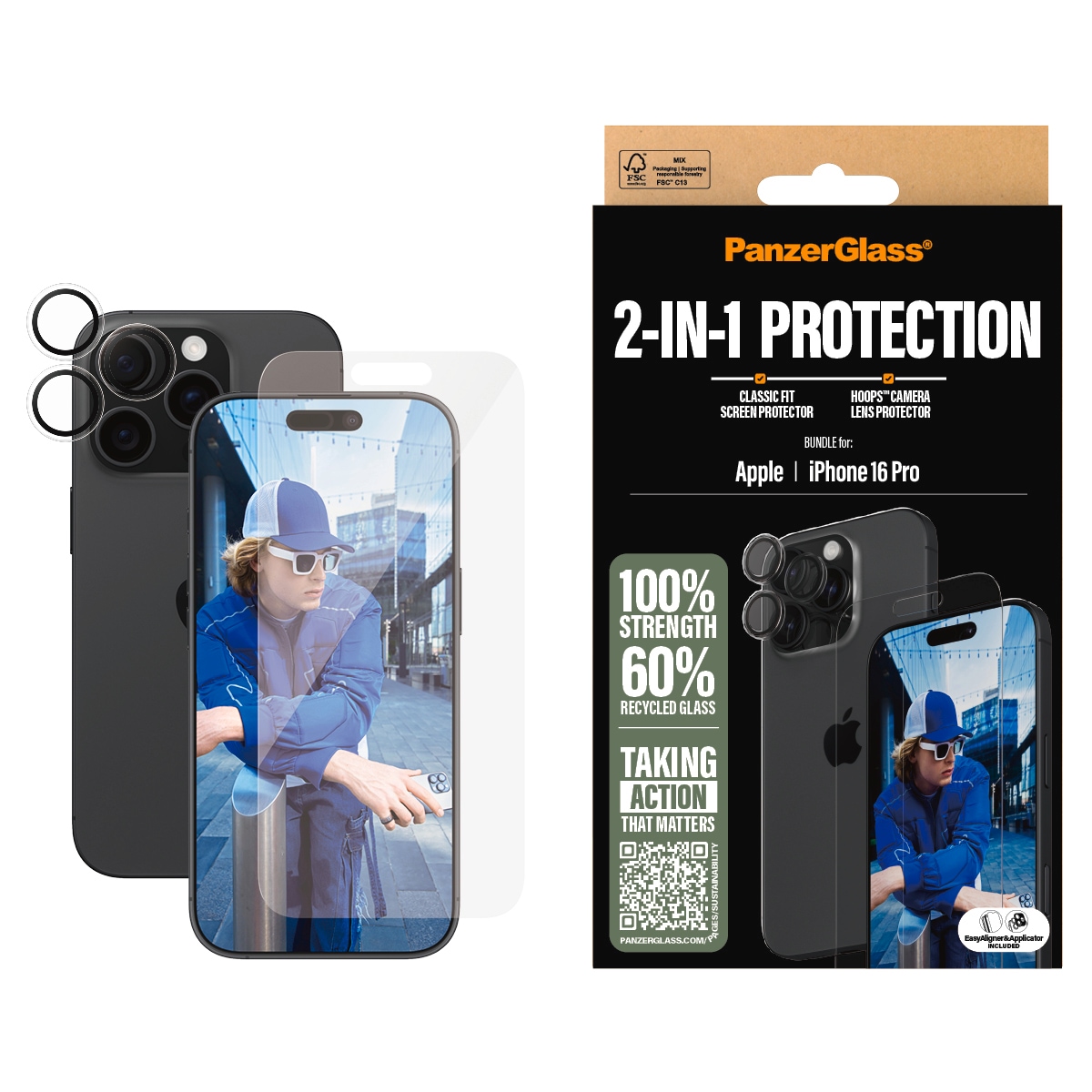 Displayschutzglas »2-in-1 Protection, Glass, Lens Protector«, für Apple iPhone 16 Pro,...