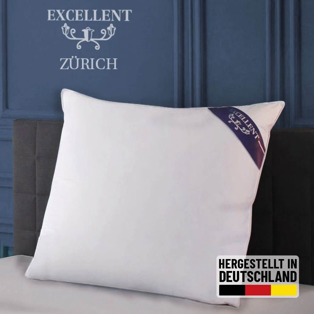 Excellent 3-Kammer-Kopfkissen »Zürich, in 40x80 und 80x80 und weitere Größen«, Füllung: weiße neue Daunen und Federn, Klasse I, Bezug: feiner Daunen-Batist, 100% Baumwolle, (1 St.), allergikerfreundlich, hergestellt in Deutschland