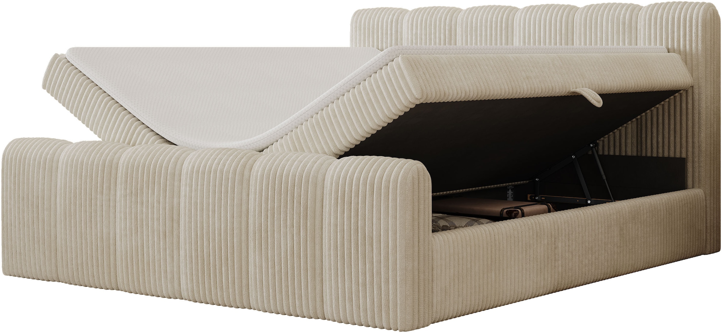 OTTO home Boxbett »SIVVA, Polsterbett mit Bettkasten, inkl. Taschenfederkernmatratze H3« mit Kaltschaumtopper, flauschiger Breit-Cord-Bezug, 180x200 cm