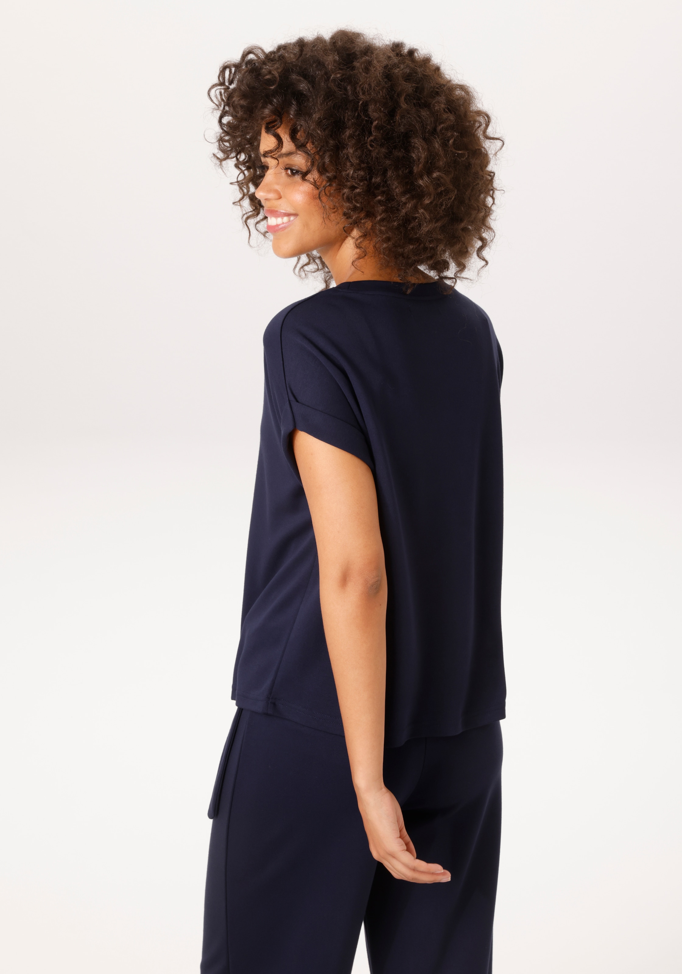 Aniston CASUAL T-Shirt mit fixiertem Ärmel-Umschlag - NEUE KOLLEKTION