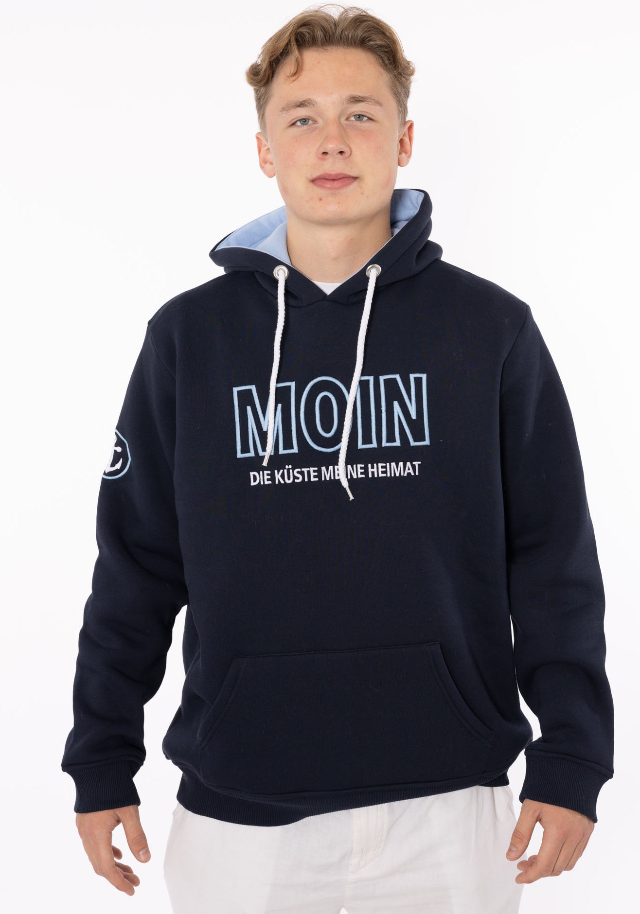 Zwillingsherz Hoodie »"Moin"«, mit gesticktem Schriftzug und Ankermotiv am Ärmel