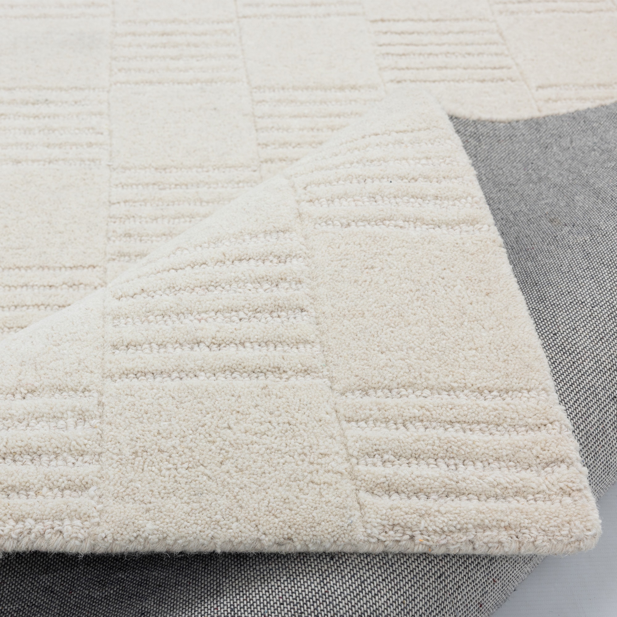 my home Wollteppich »Motala, Handgefertigt, Wolle, Hoch-Tief-Effekt,« rechteckig 14 mm Höhe einfarbig, 3D-Design, Wohnzimmer, Schlafzimmer, Esszimmer