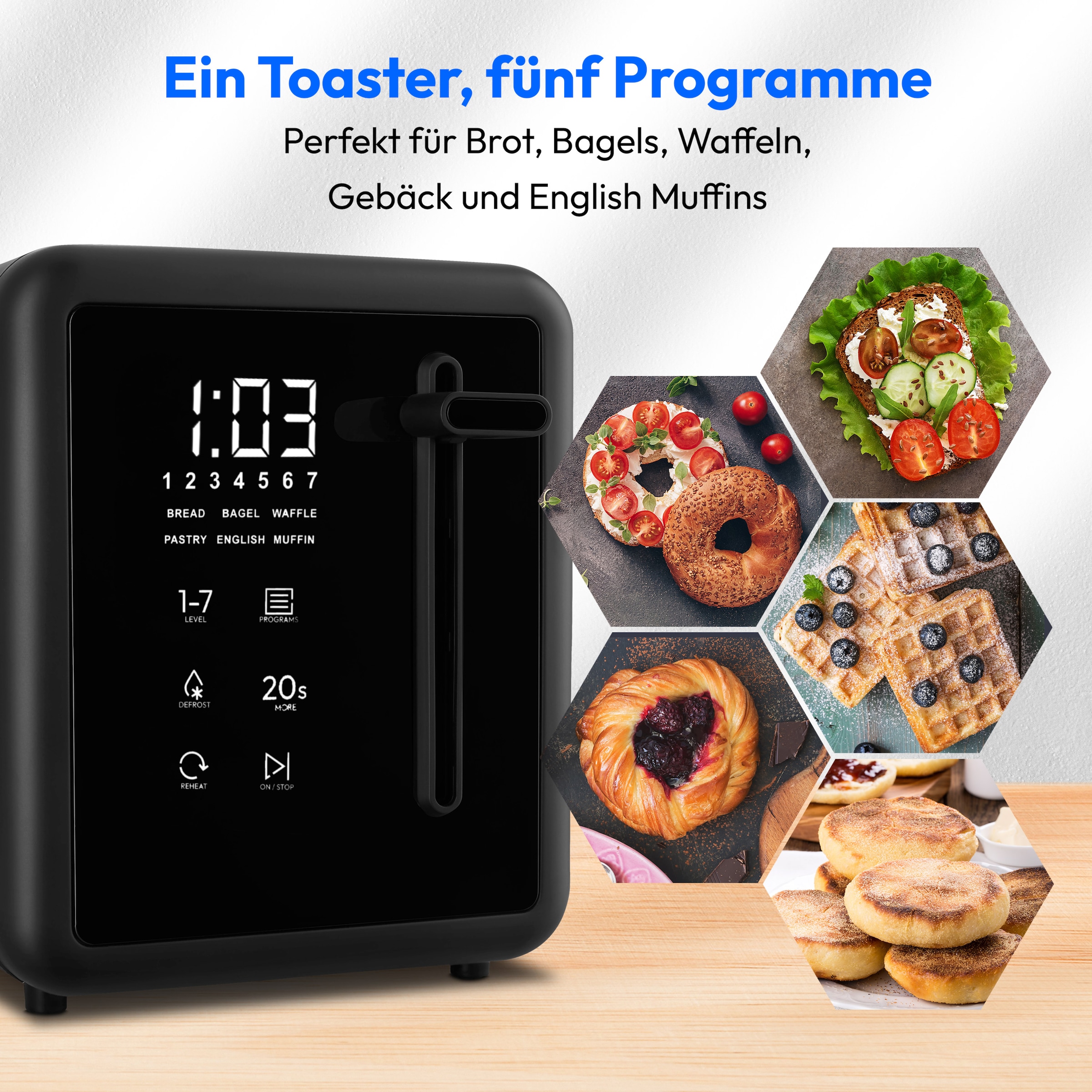 Medion® Toaster »Langschlitztoaster, MD12103, LED Sensor-Touch-Display« 2 lange Schlitze für 4 Scheiben 1450 W abnehmbarer Brötchenaufsatz