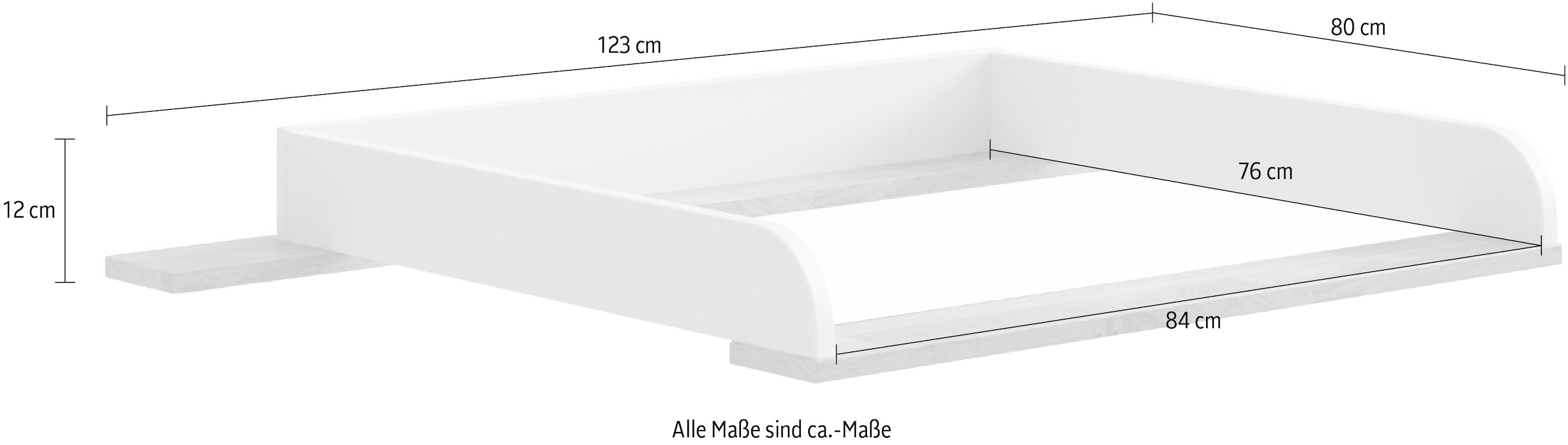 PAIDI Wickelaufsatz »STIENE in Beige oder Grau, zur Erweiterung der Kommode« B/H/T ca. 123/12/80cm,  Wickelauflage mit Eiche Massivholz und gerundeten Kanten