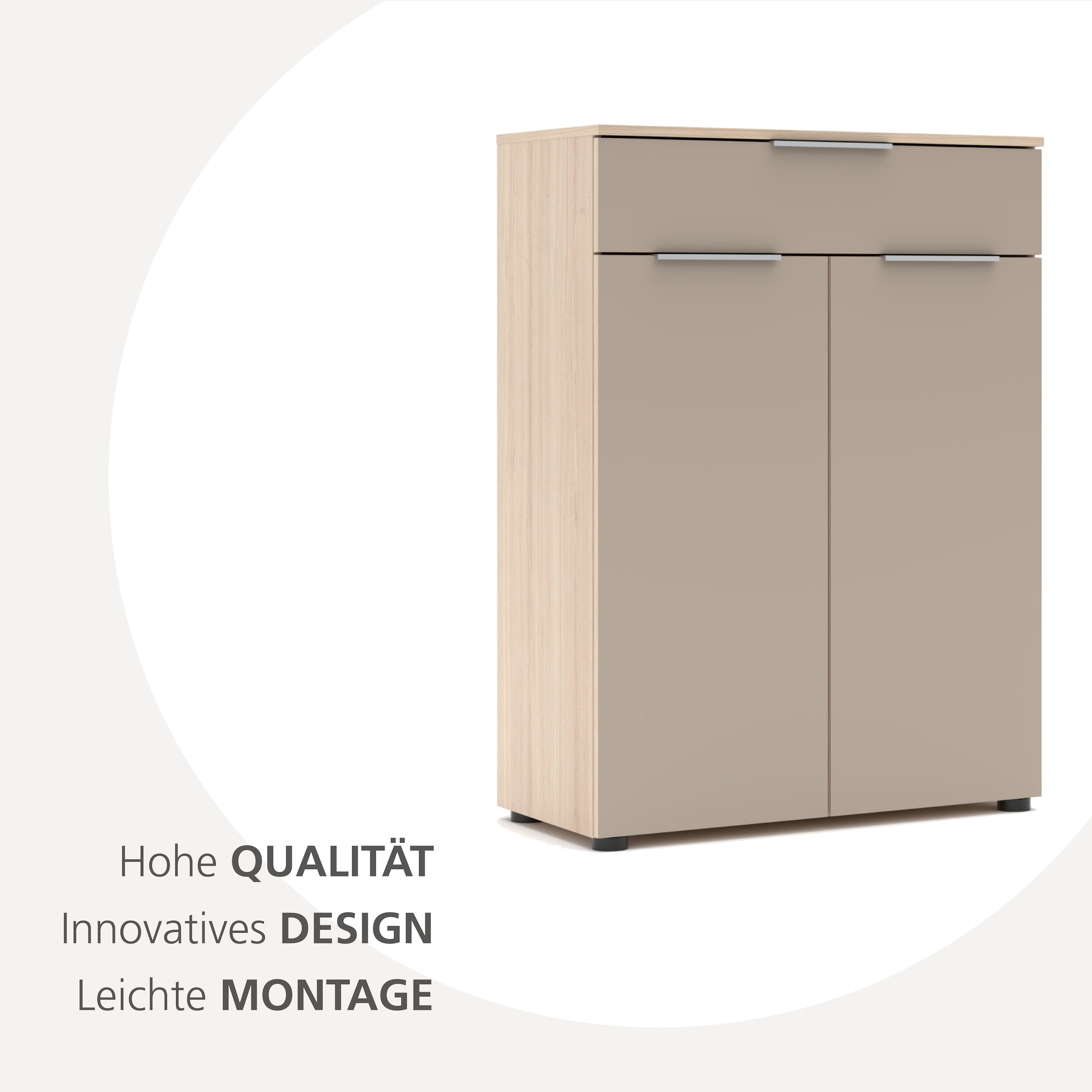 Innostyle Aktenschrank »Büroschrank Santorin, 80/110/38 cm ( B/H/T)« 1 Stk. tlg. 2 türig, 1 Schubkasten, Softclose, Klarglas, ABS Schutzkante