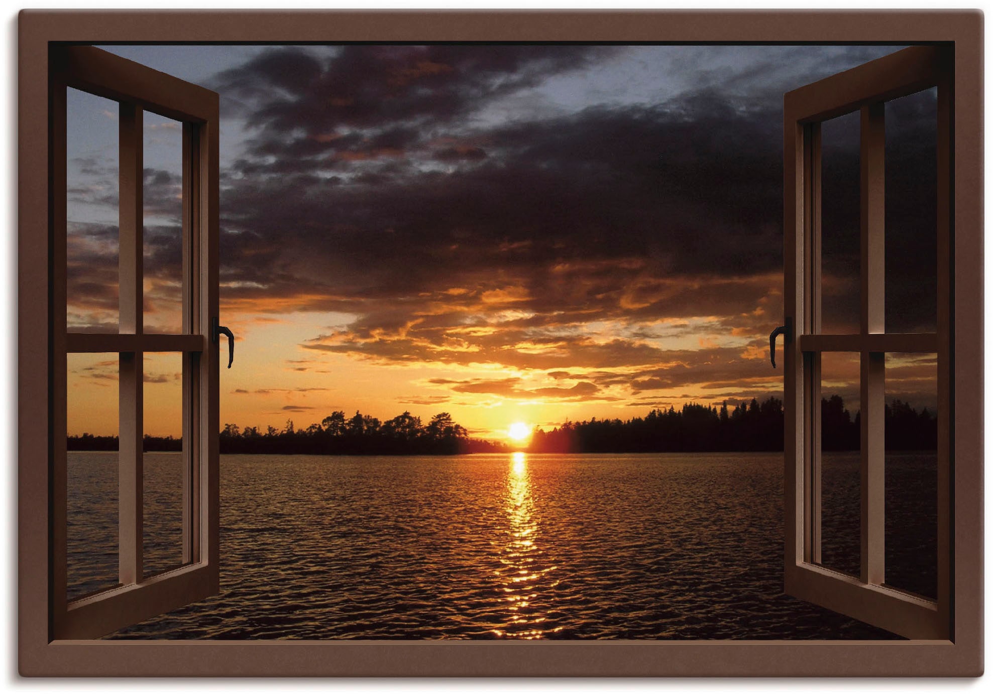 Artland Wandbild in am online (1 Größen Wandaufkleber See versch. Poster Alubild, mit OTTO St.), Seebilder, kaufen Leinwandbild, als »Sonnenuntergang Fenster«, bei oder