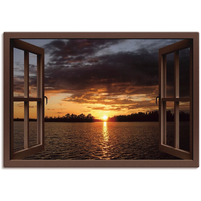 Artland Wandbild »Sonnenuntergang am See mit Fenster«, Seebilder, (1 St.),  als Alubild, Leinwandbild, Wandaufkleber oder Poster in versch. Größen  kaufen online bei OTTO