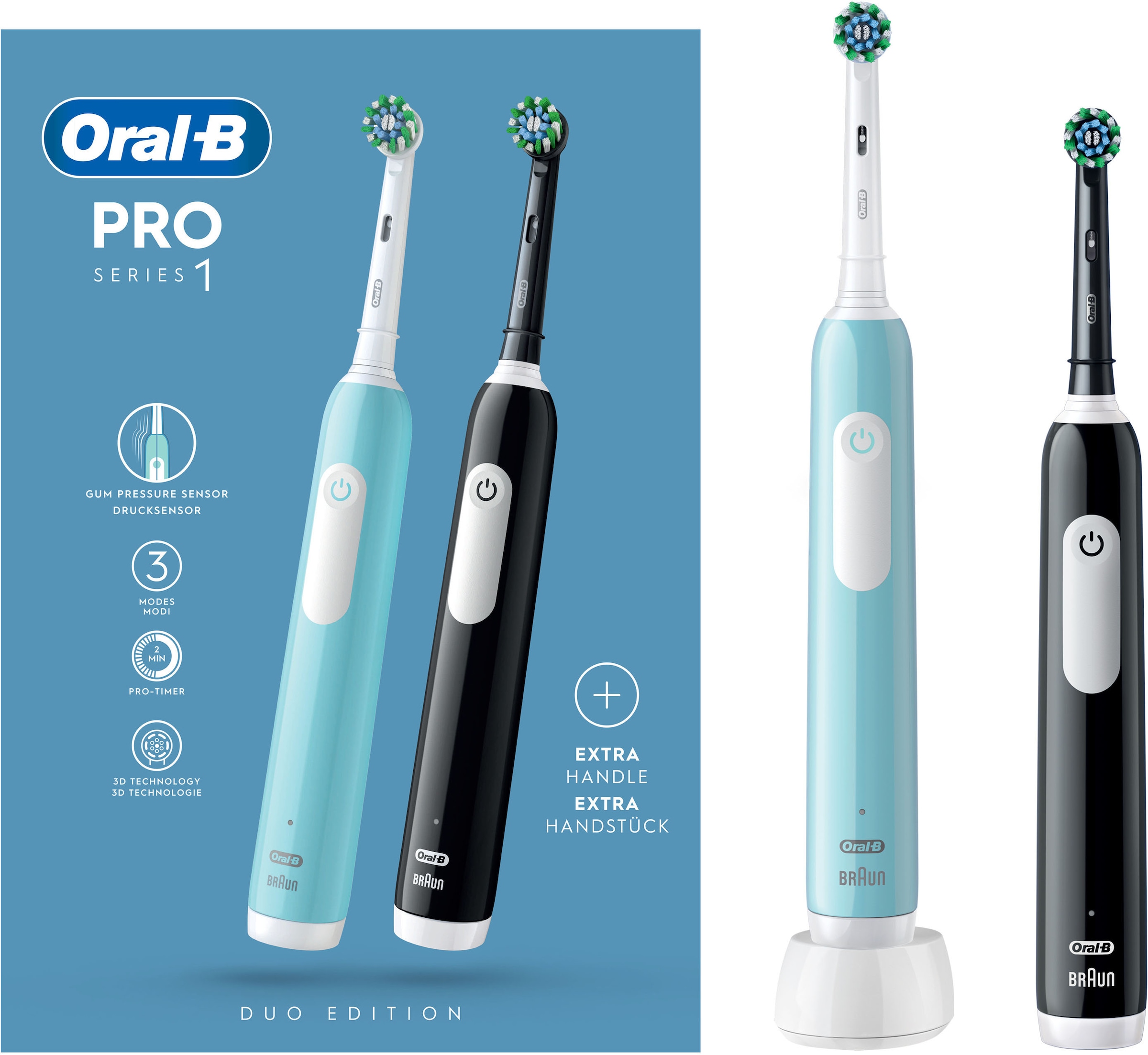 Oral-B Elektrische Zahnbürste »PRO Series 1 Doppelpack« 2 Stk. Aufsteckbürsten Drucksensor
