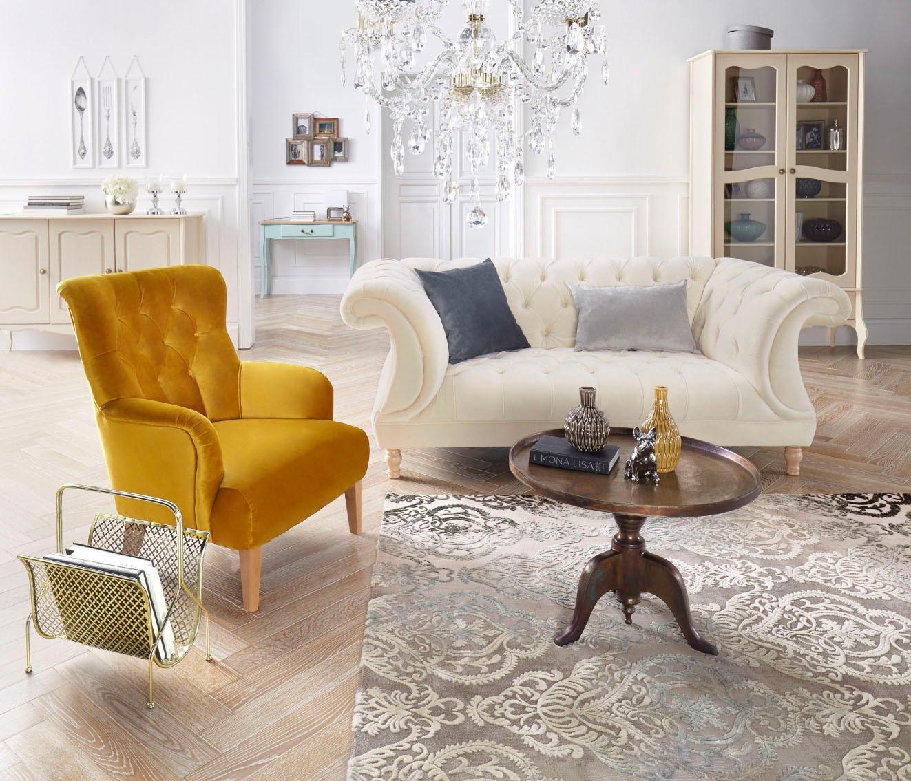 Max Winzer® Chesterfield-Sofa »Isabelle«, mit Knopfheftung & gedrechselten Füßen in Buche natur, Breite 200 cm