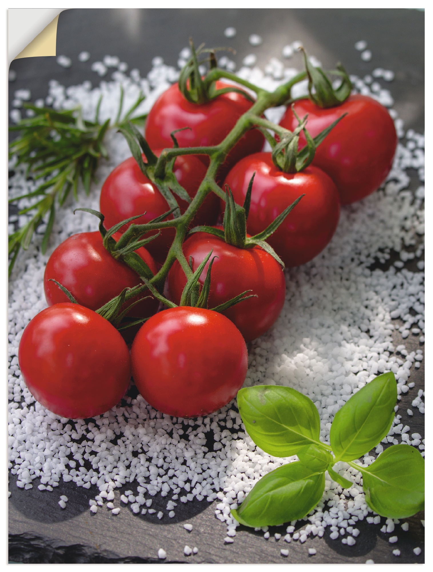 Artland Wandbild »Tomaten Rispe auf Salz«, Lebensmittel, (1 St.), in vielen Größen & Produktarten - Alubild / Outdoorbild für den Außenbereich, Leinwandbild, Poster, Wandaufkleber / Wandtattoo auch für Badezimmer geeignet