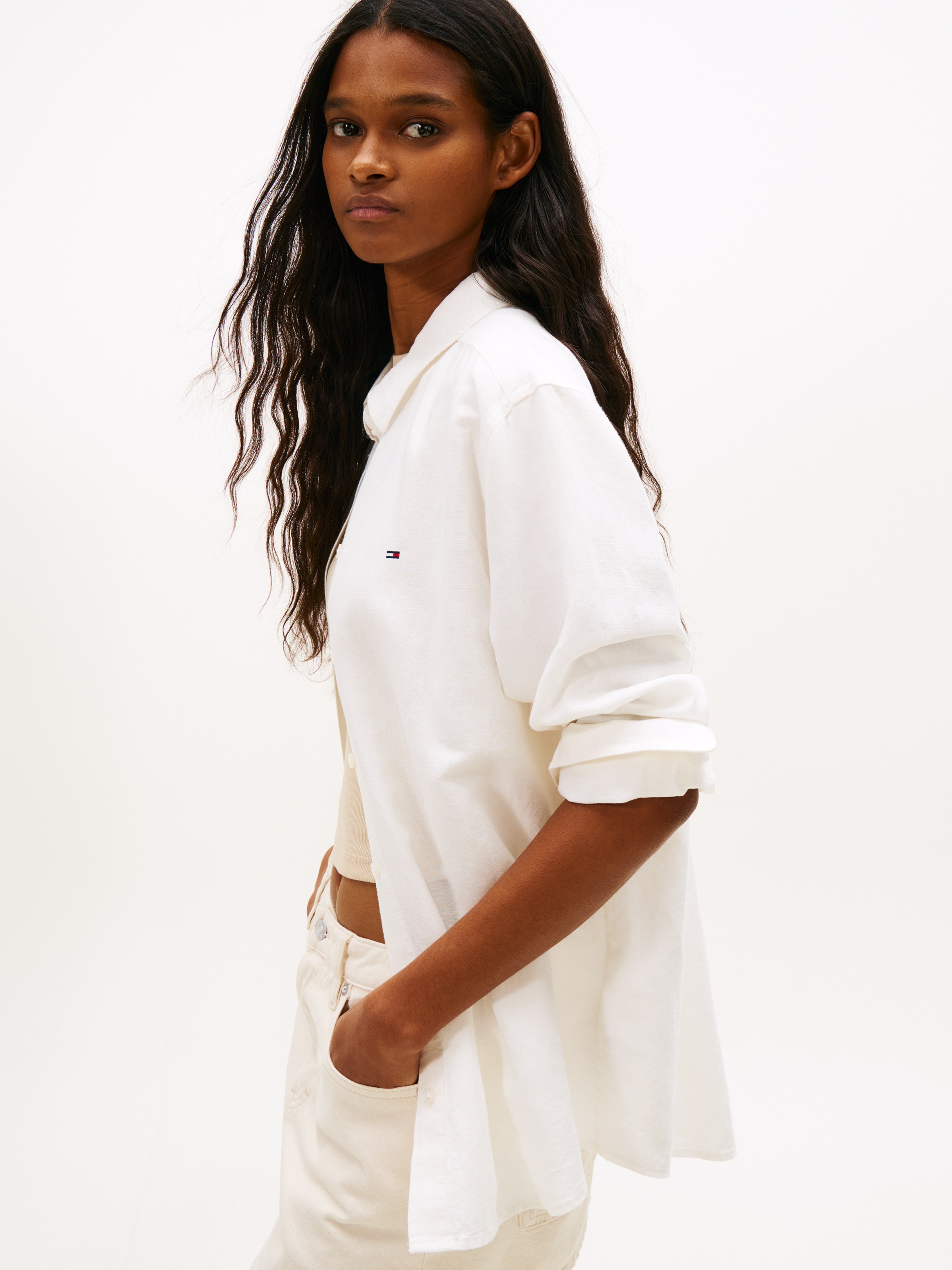 Tommy Jeans Hemdbluse »TJW RLX LINEN SHIRT« mit zeitlosem Design, Leinen-Mix, Relaxed Fit