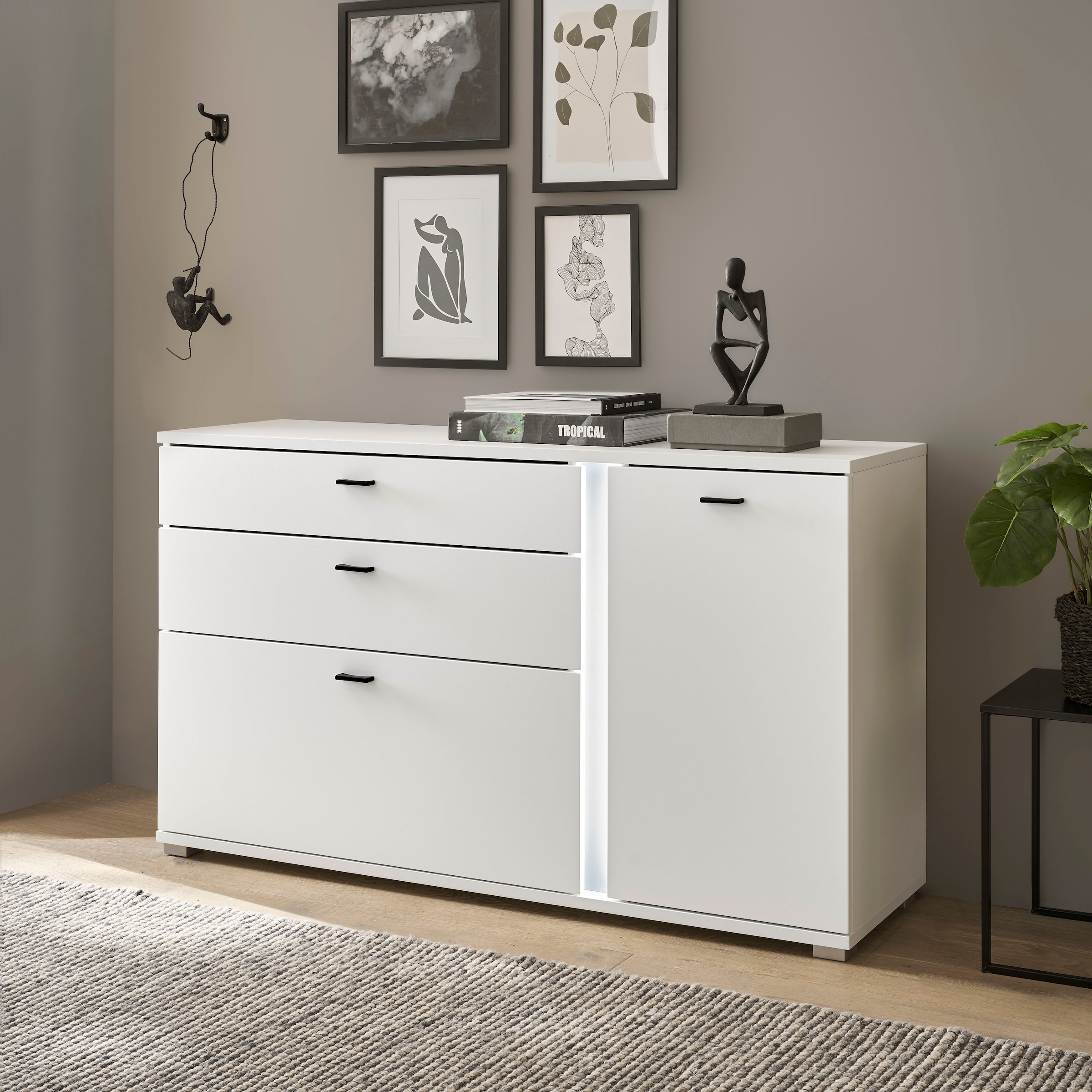 Home affaire Sideboard »LONG ISLAND« 1 Stk. tlg. in moderner Trendfarbe,inklusive senkrechter Beleuchtung,Breite 150 cm