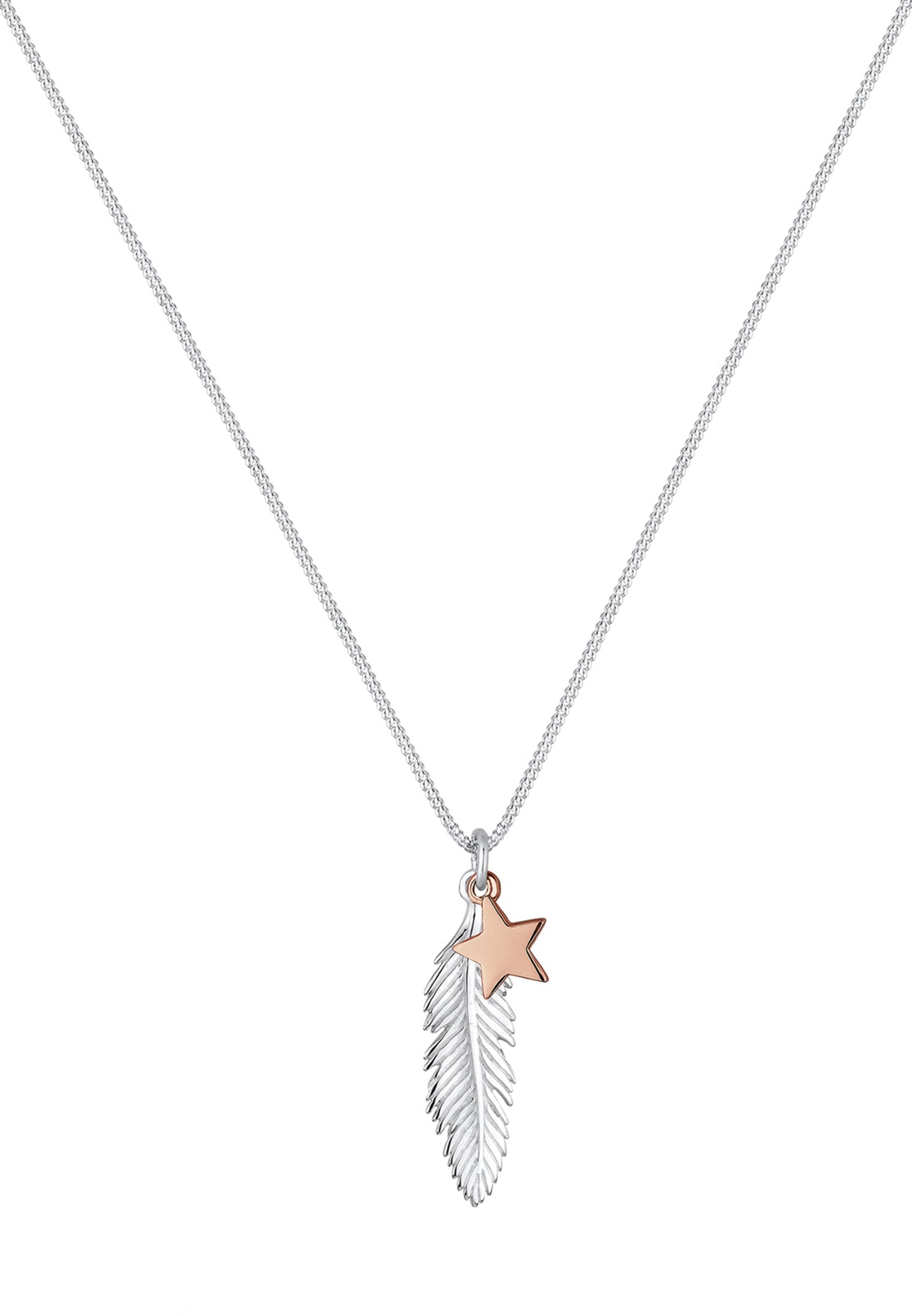 Elli Kette mit Anhänger »Halskette Feder Stern Bi-Color 925 Silber«