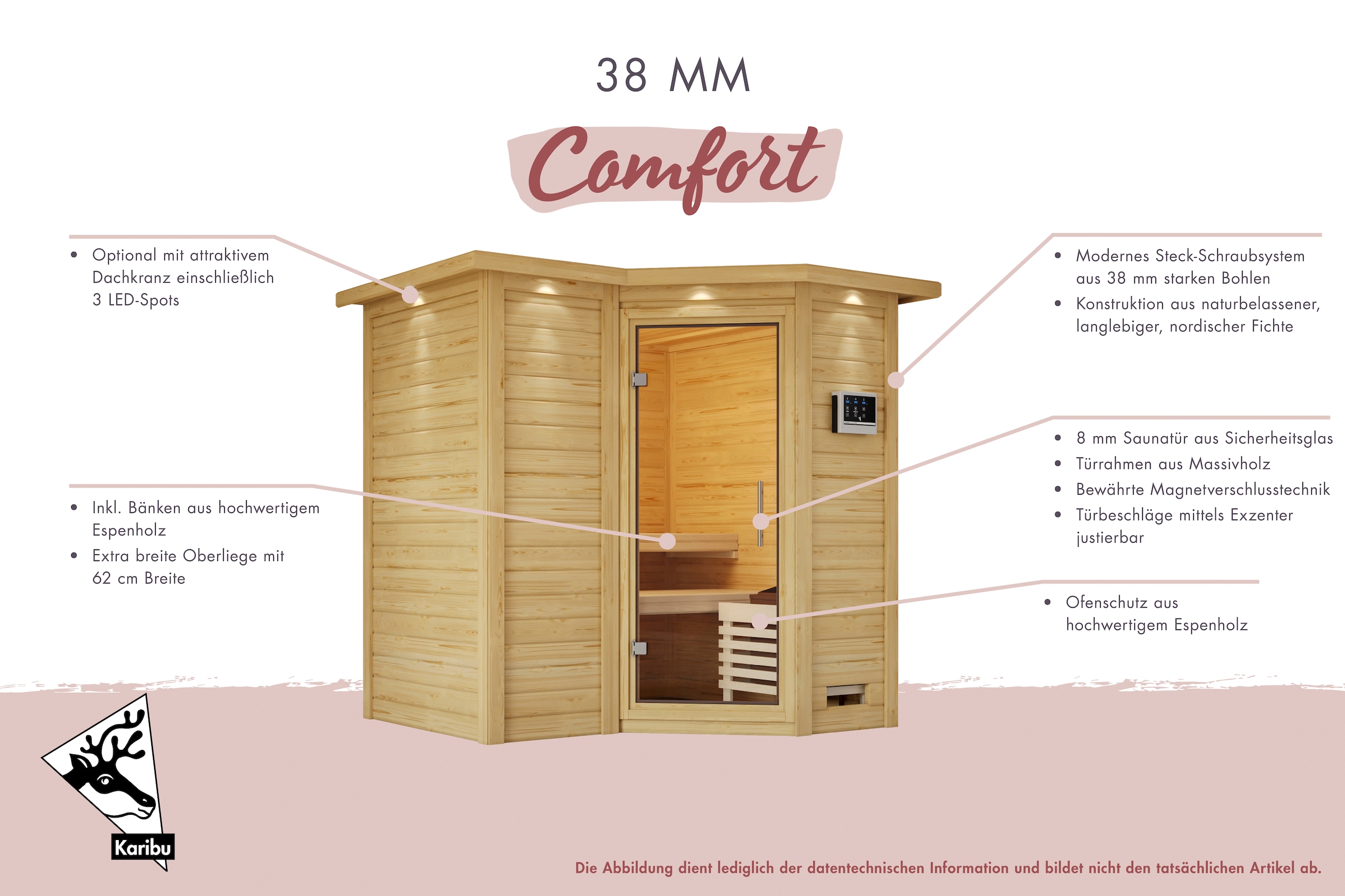 Karibu Sauna »Amada« Set,  Ofen 9 KW externe Strg easy