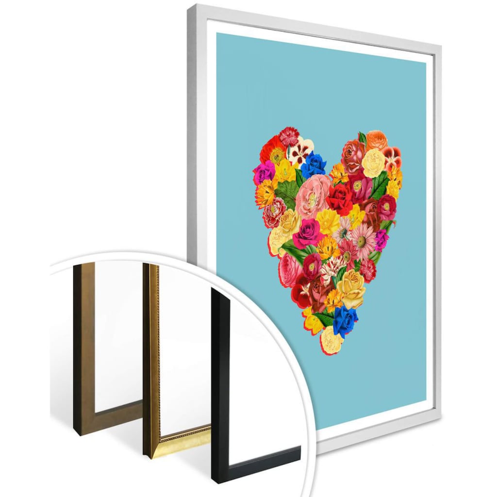 Wall-Art Poster »Blumen Herz Sommerliebe«, Herz, (1 St.), Poster ohne Bilderrahmen