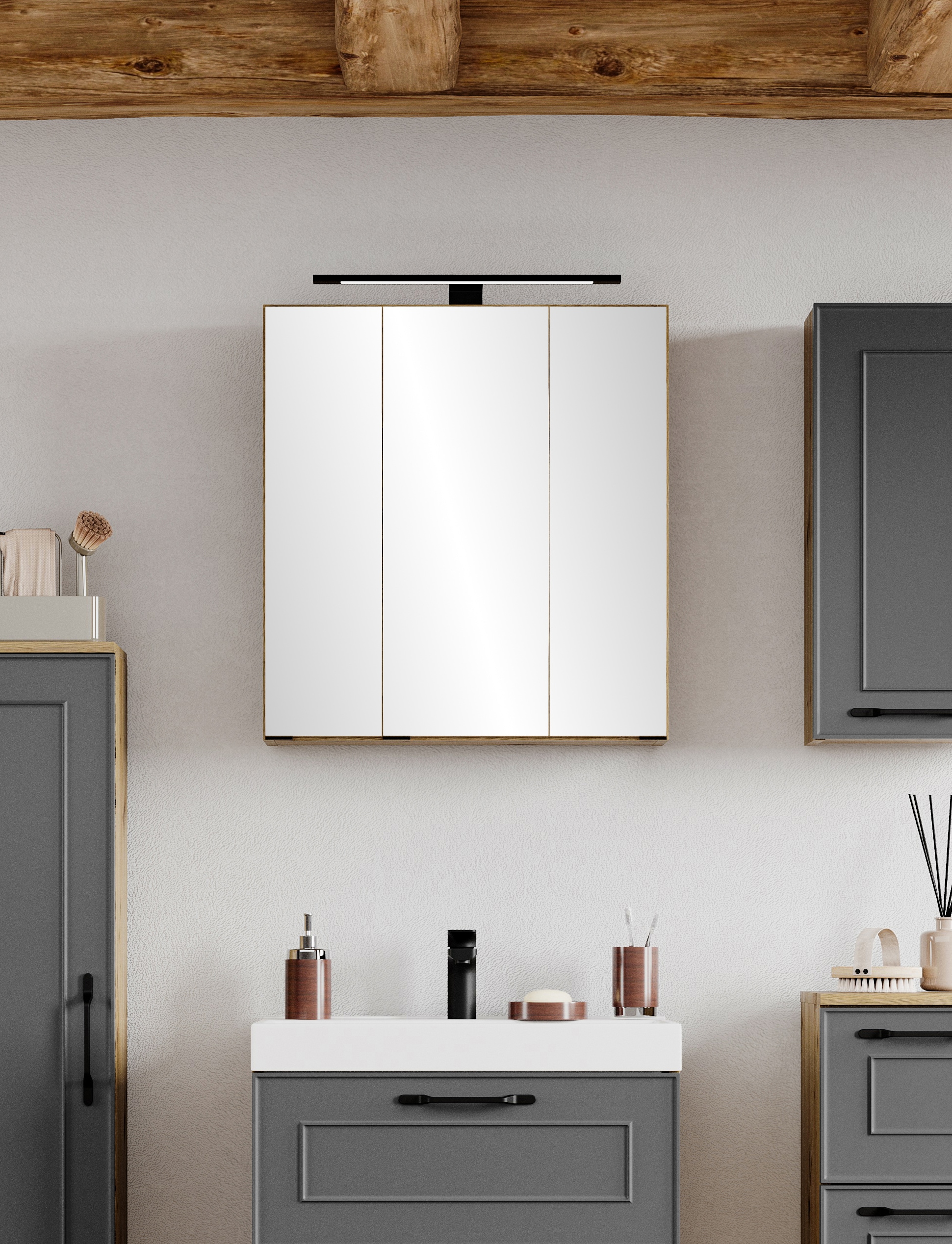 welltime Badezimmerspiegelschrank »CADIZ, gedämpfte Scharniere« Rundumsicht, dank besonderer Klapptechnik