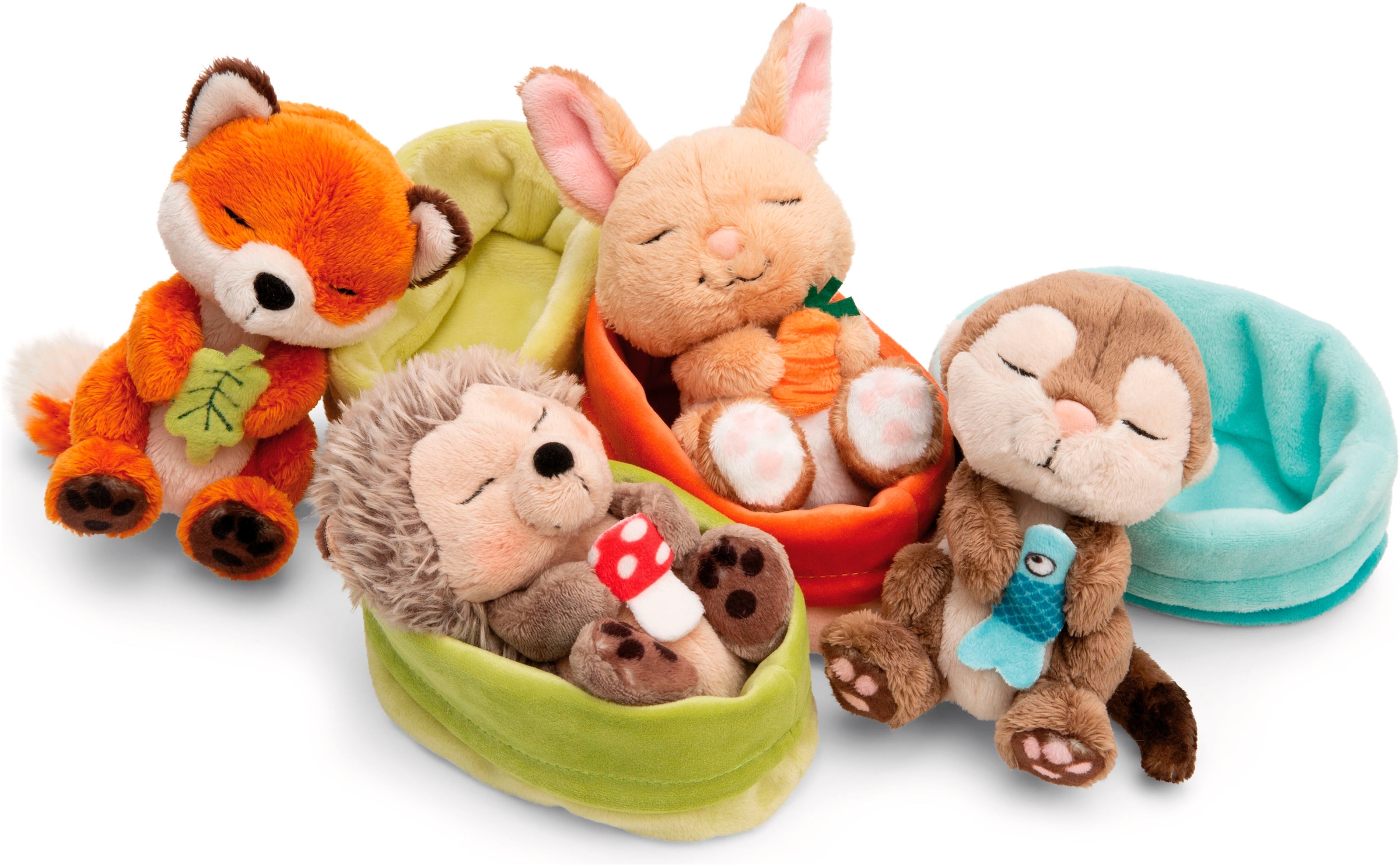 Nici Kuscheltier »Sleeping Pets GREEN, Igel mit Fliegenpilz 12 cm hellgrün«, schlafend im Körbchen
