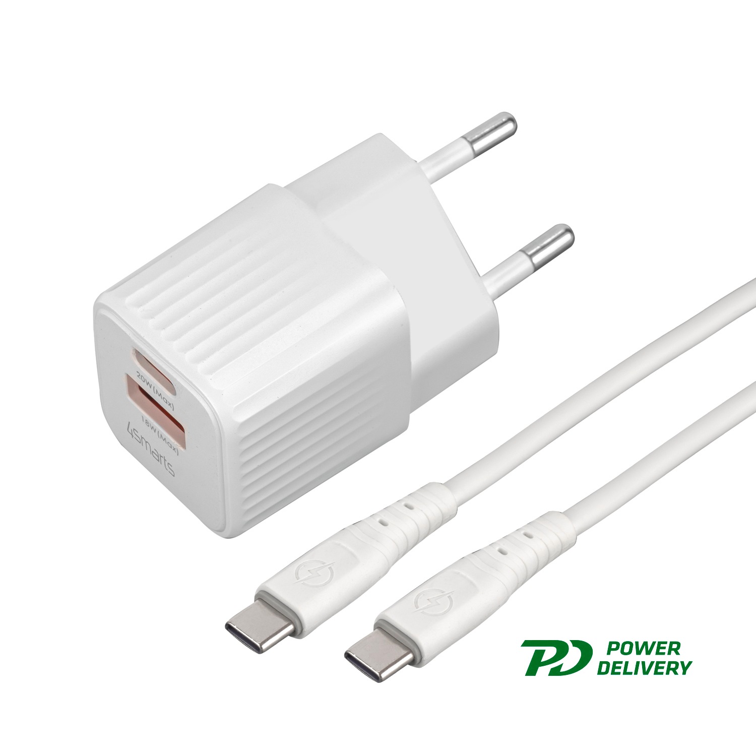 4smarts USB-Ladegerät »VoltPlug Duos Mini PD 20W + USB-C Kabel«, USB-A USB-C Fast Charge Samsung Galaxy Apple iPhone Huawei Xiaomi Sony