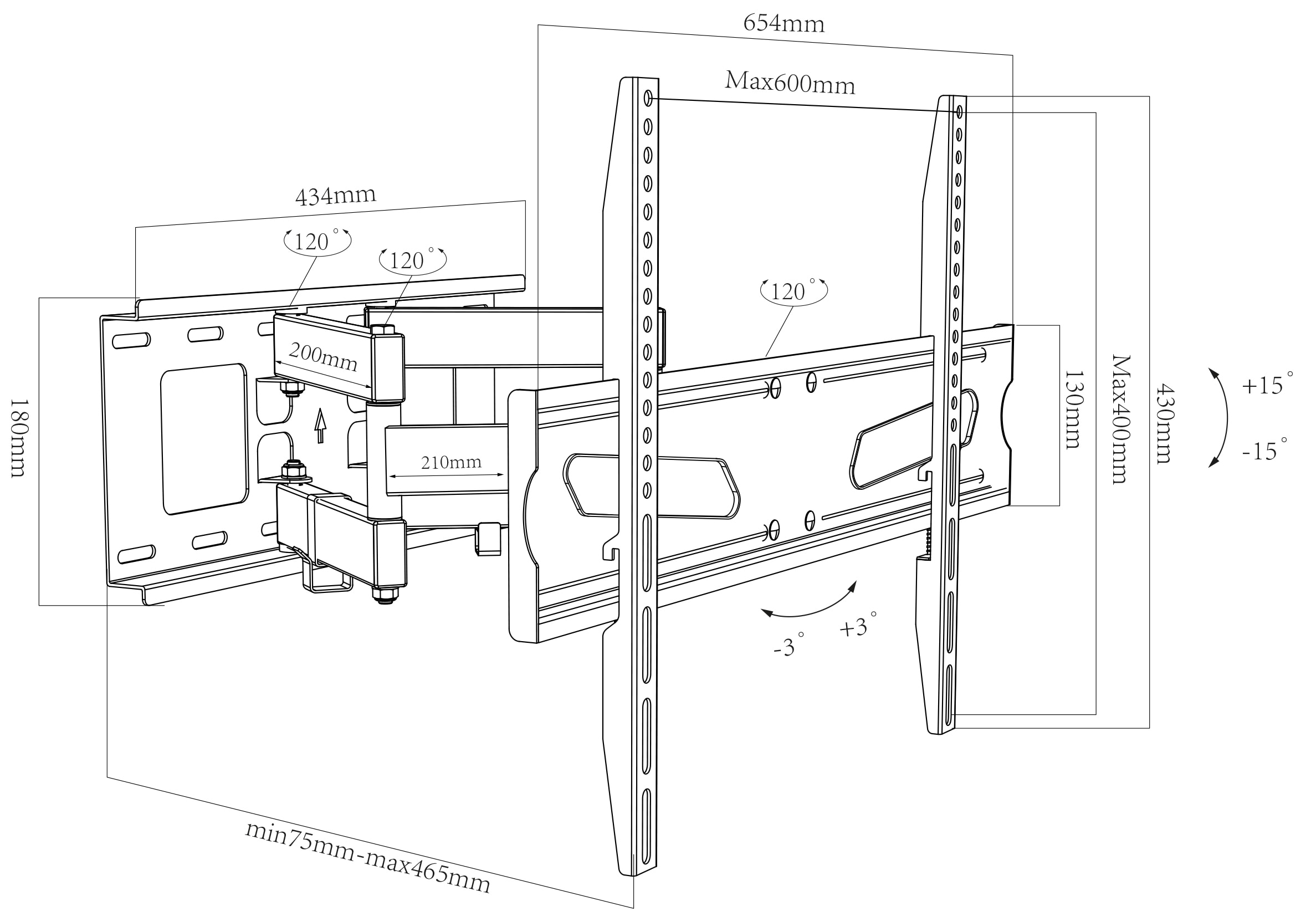 VCM TV-Wandhalterung »VCM Universal TV Halterung | VESA Wandhalterung | Halter ausziehbar schwenkbar neigbar | Belastbarkeit bis zu 25kg - B-NS600« VCM NS, 