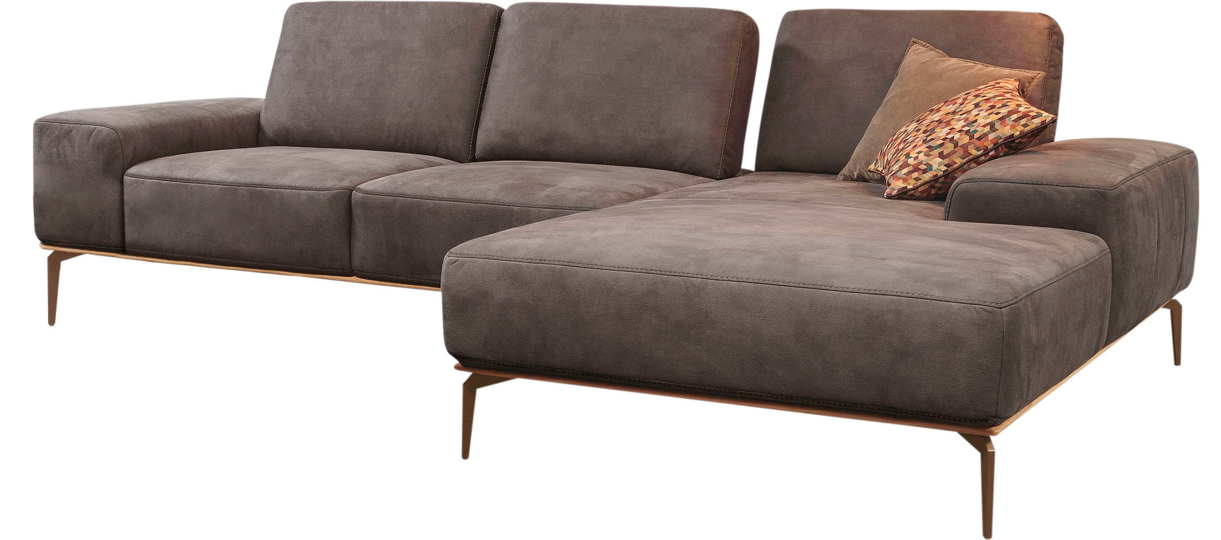 W.SCHILLIG Ecksofa »run, Designsofa mit tollem Sitzkomfort, L-Form« mit Holzsockel, Füße in Bronze pulverbeschichtet, Breite 299 cm