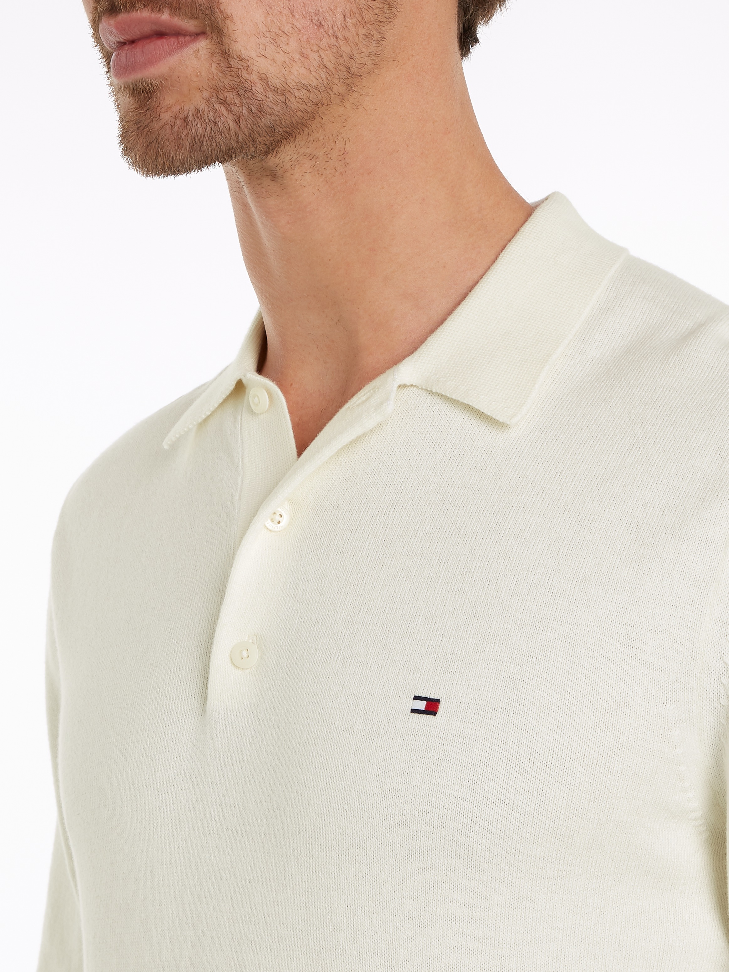 Tommy Hilfiger Polokragenpullover »PIMA ORG CTN CASHMERE LS POLO«, Flag-Stickerei auf Brust