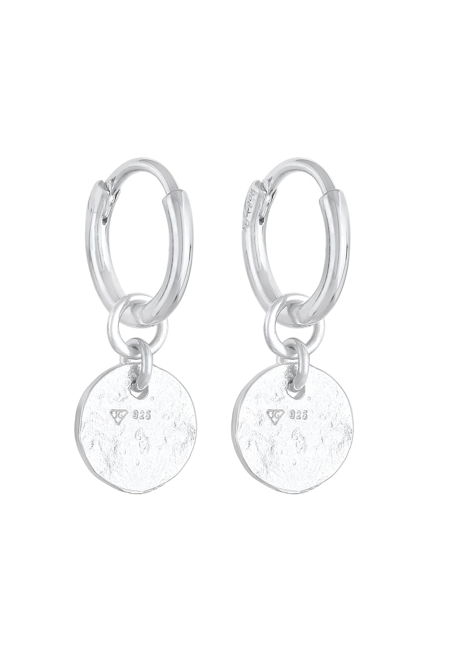 Elli Paar Creolen »Ohrringe Creolen Coin Plättchen Struktur 925 Silber«