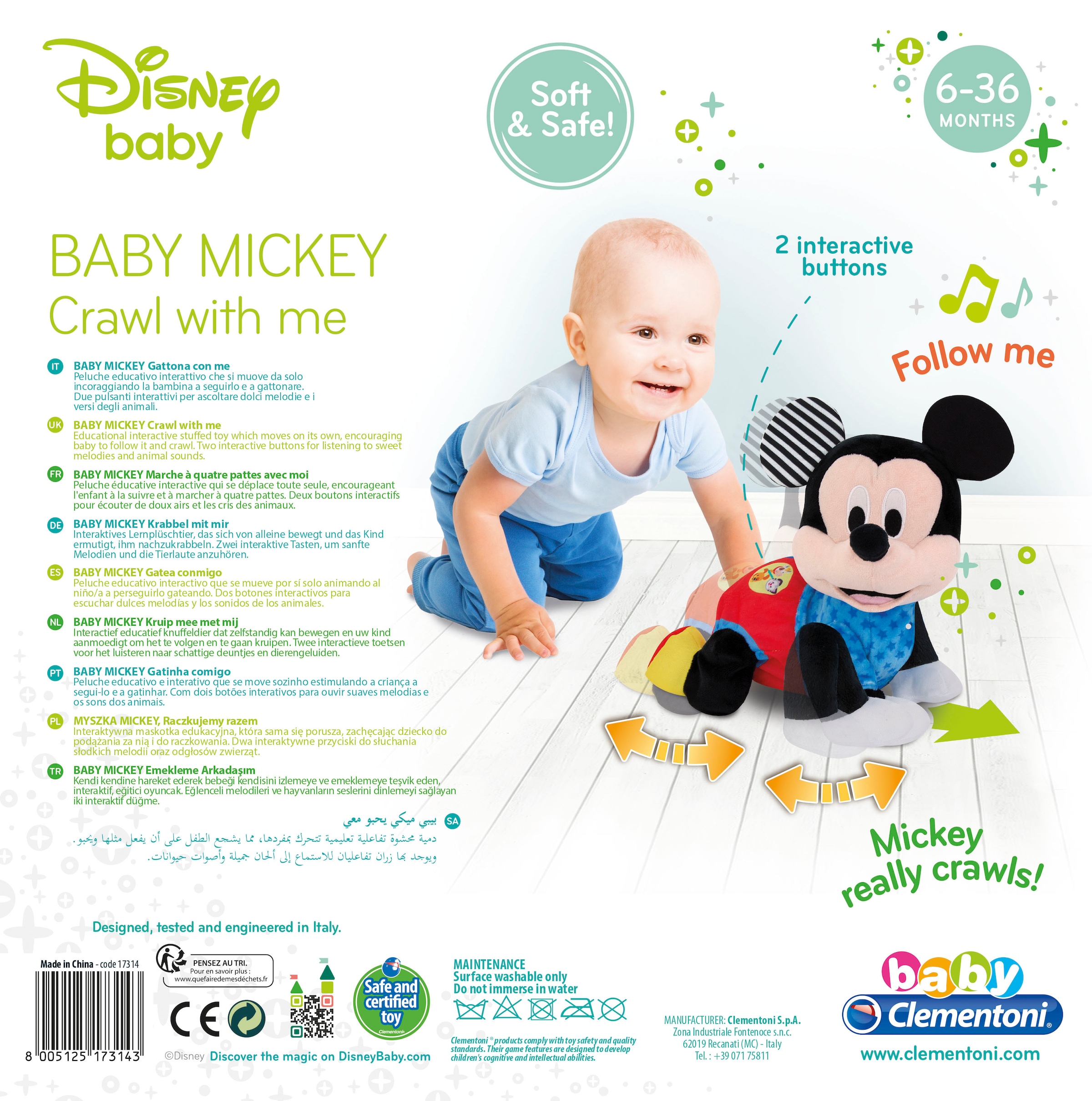 Clementoni® Plüschfigur »Disney Baby, Baby Mickey, Krabbel mit mir«, interaktiv; Made in Europe