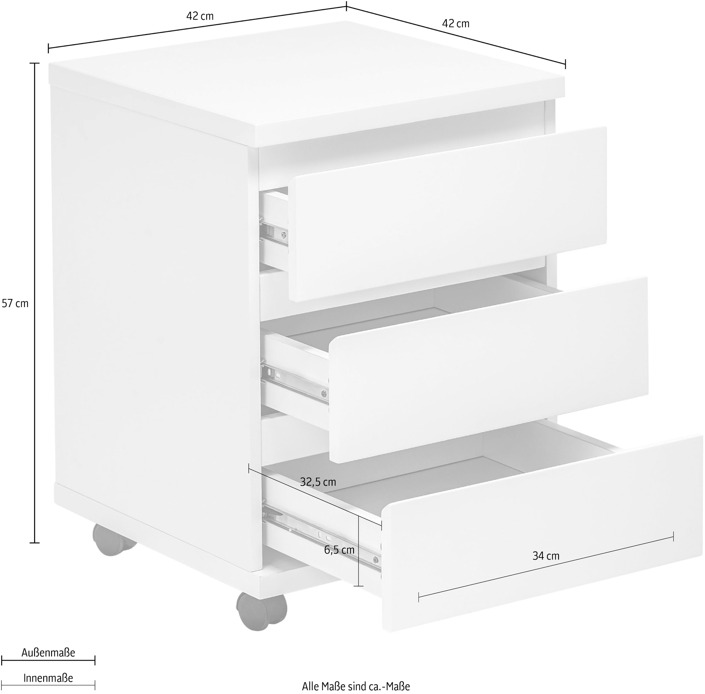 MCA furniture Rollcontainer »RC«, Büroschrank rollbar, weiß hochglanz