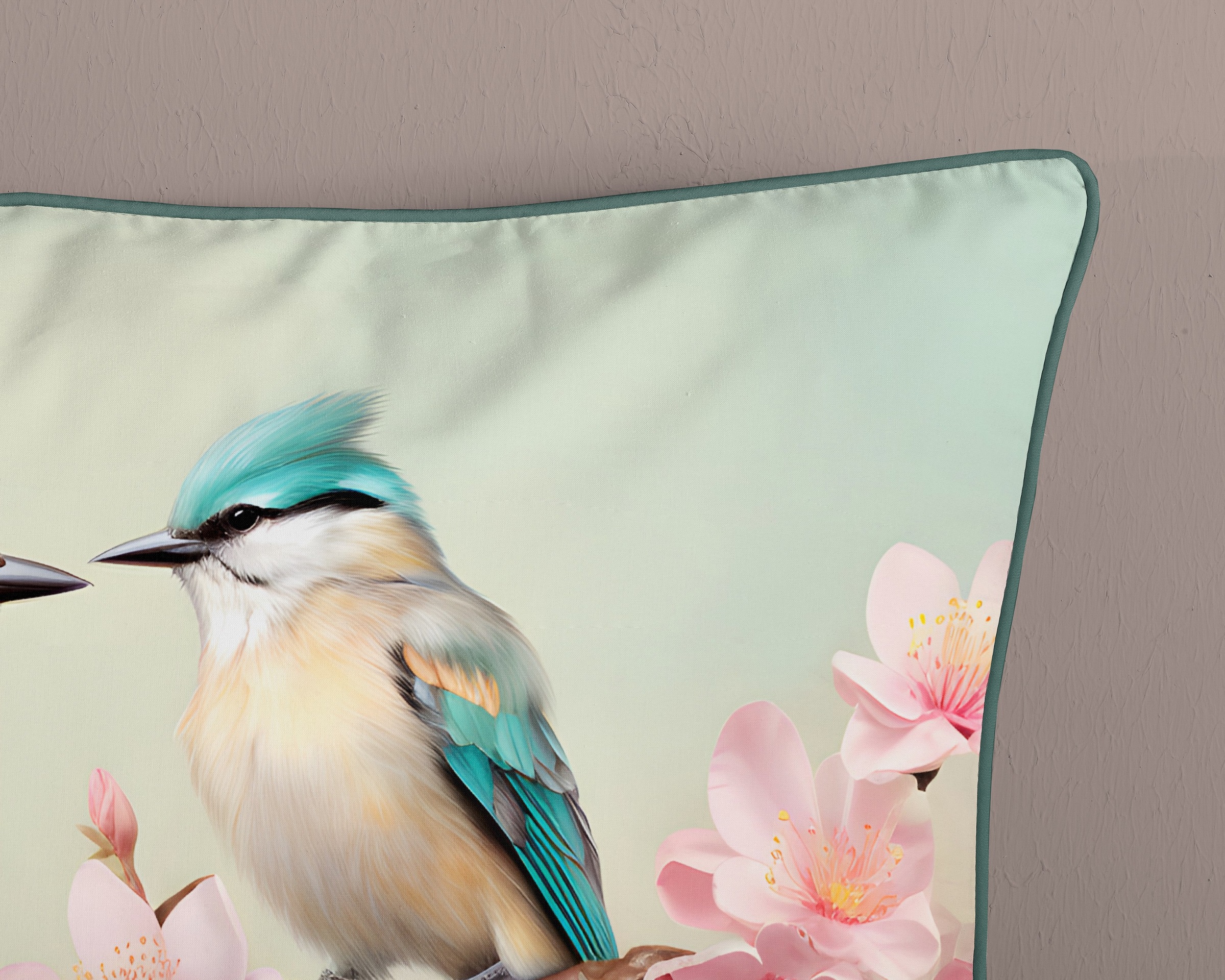 Descanso Wendebettwäsche »Minne«, Satin, Reißverschluss, Paspel, Biese, Wendeoptik, Luxe, Vogel, Mint