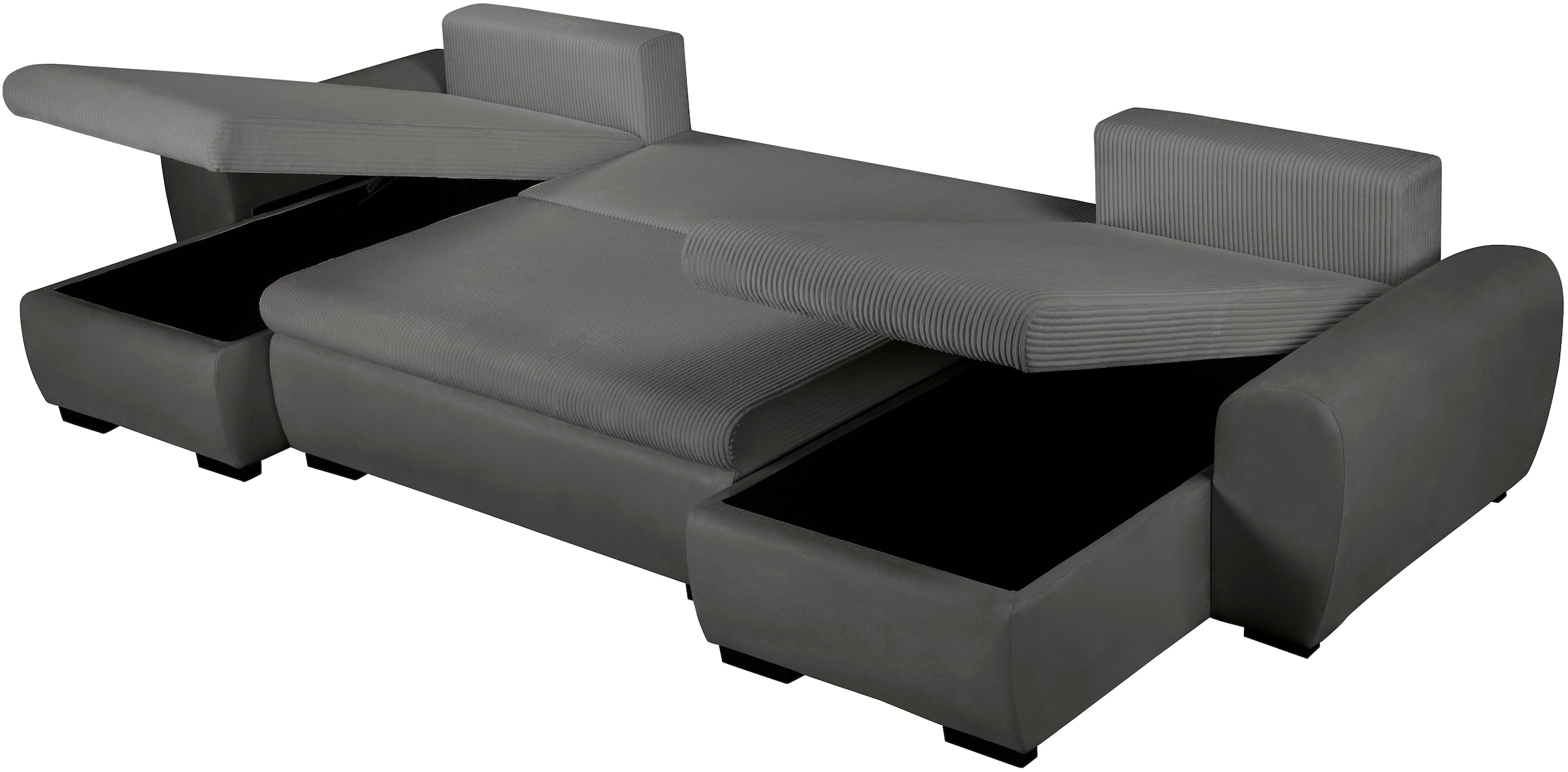 OTTO home Wohnlandschaft »KIVELLA Cord-Struktur, U-Form, 307 cm« Schlaffunktion(128/257), Bettkasten, Cord-Struktur-Mix