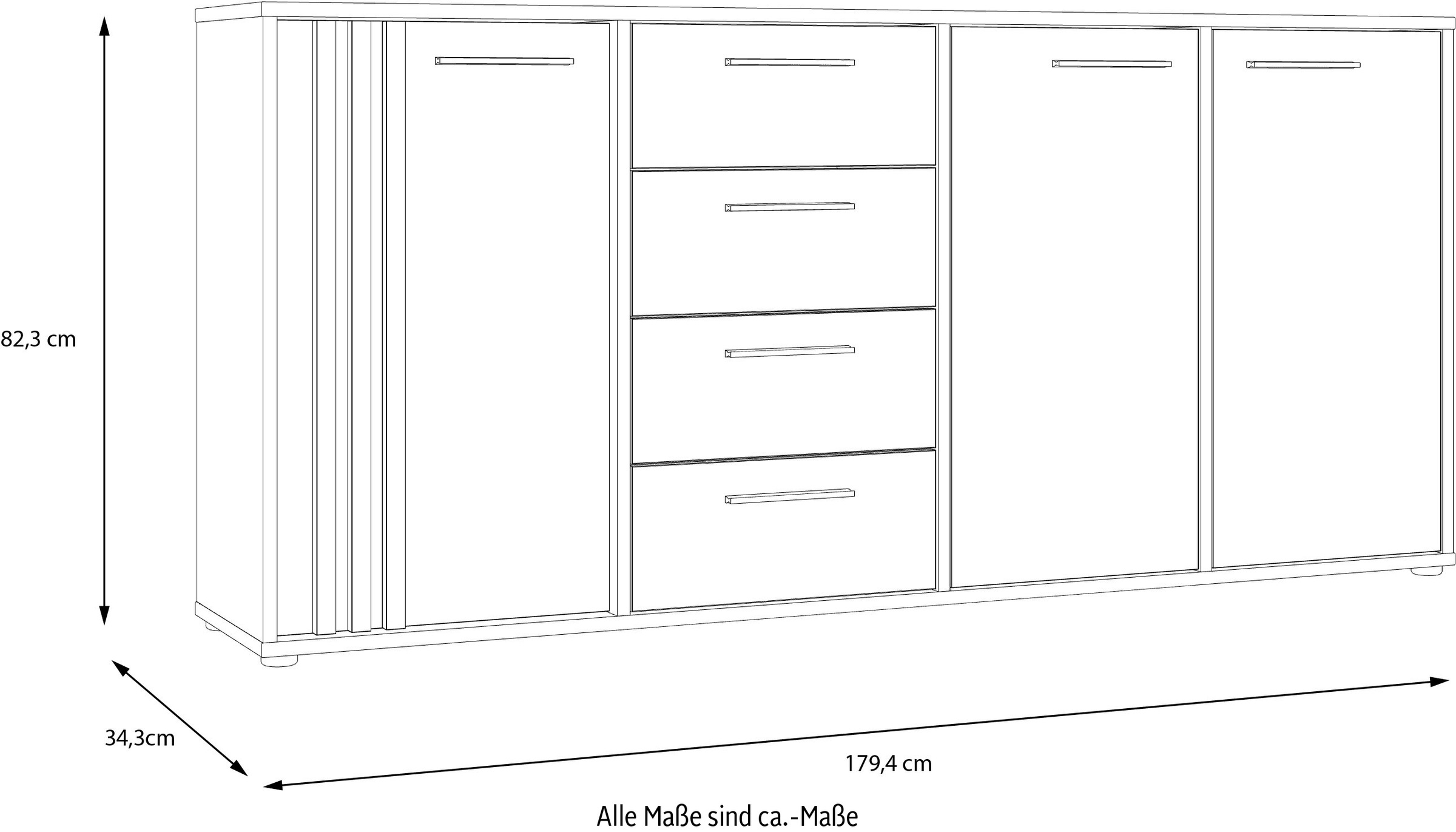 FORTE Sideboard »Cardigan«, Sideboard, 2 farbig, Stauraum, Schubkasten, Soft Close,Breite 179,4cm