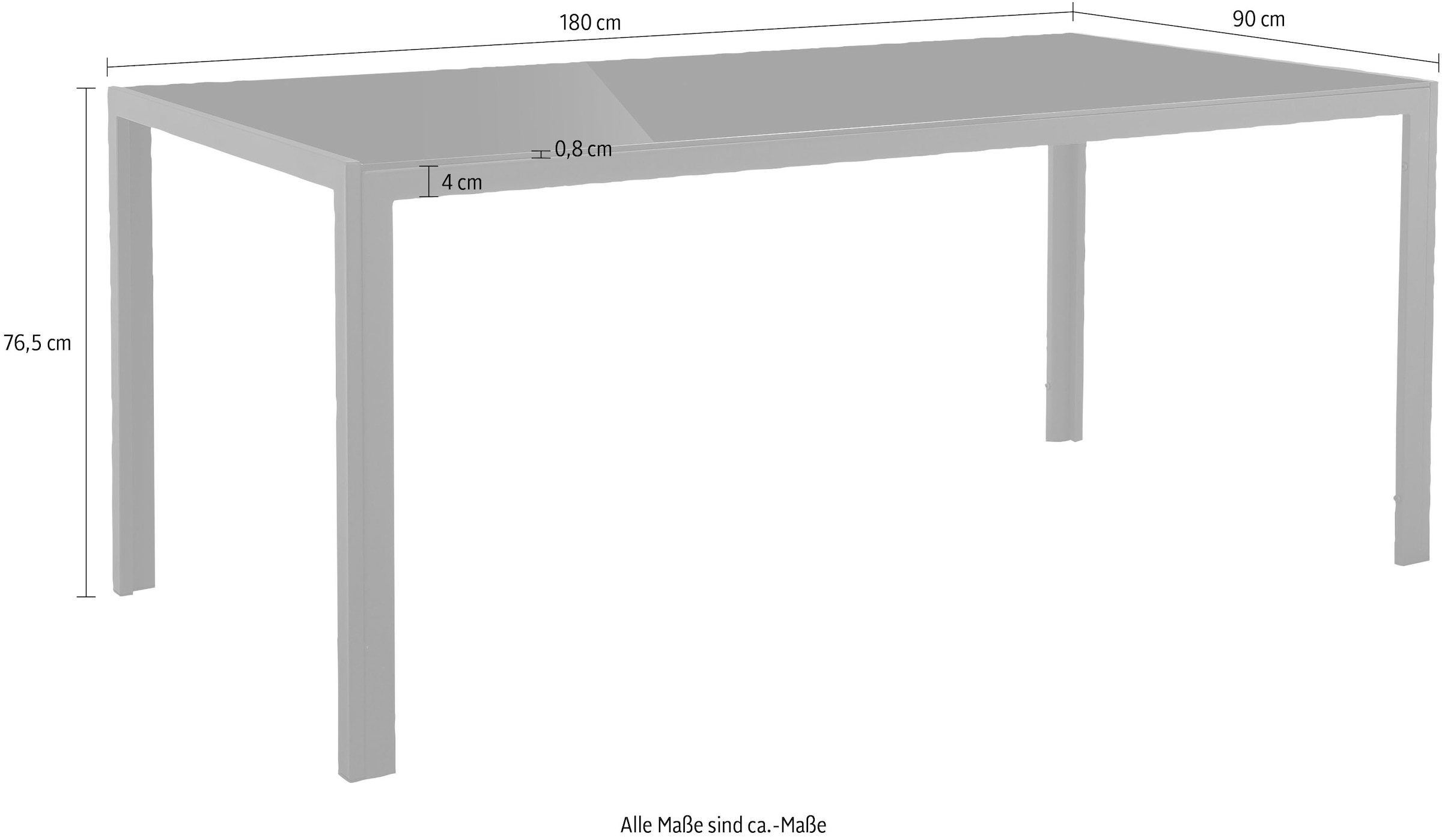 Leonique Esstisch »Presnel«, cm bei Metall Höhe OTTO aus Tischplatte Sicherheitsglas, St.), schwarz, Gestell kaufen 76,5 (1