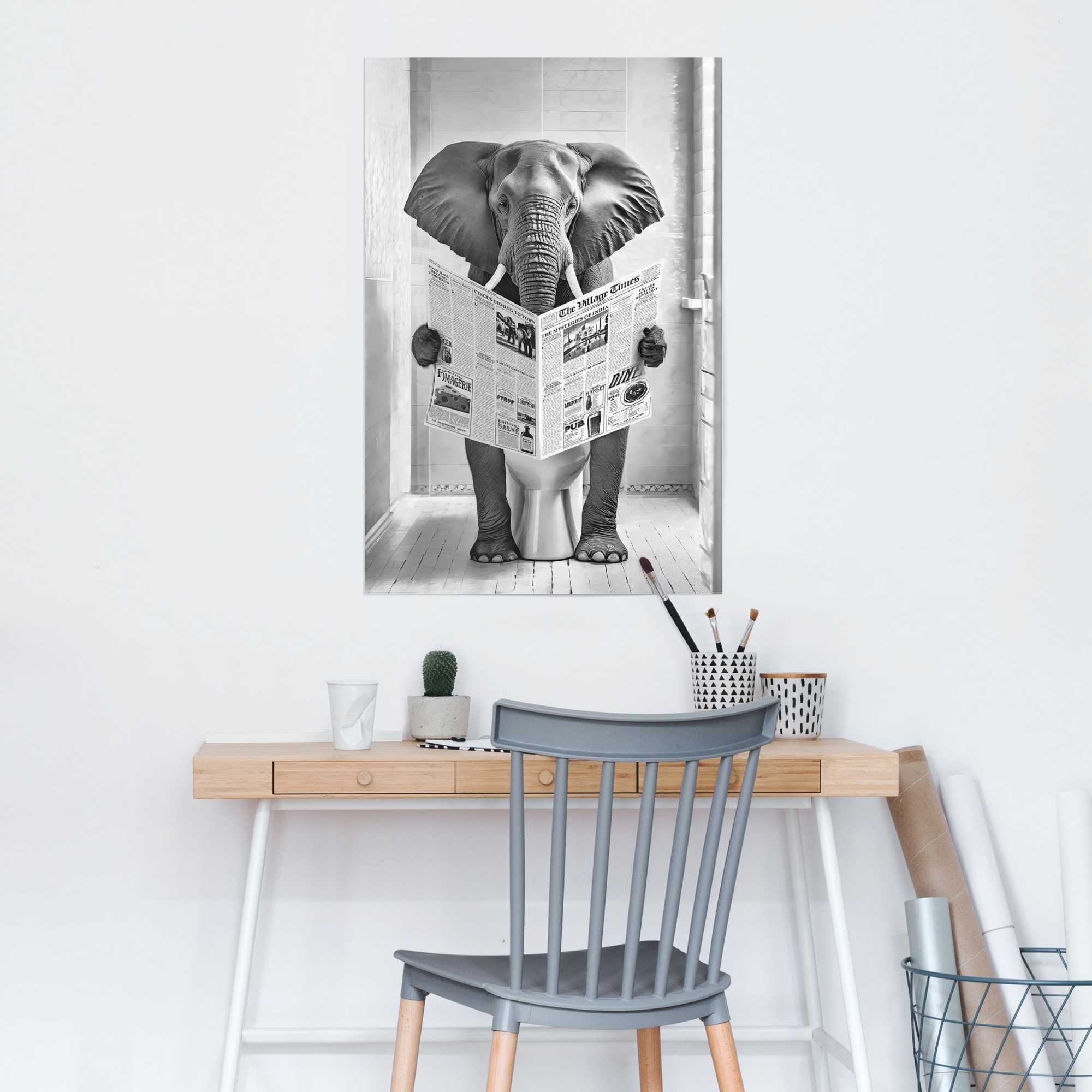 Reinders! Poster »Elefant auf der Toilette«, Toilette - Schwarz-Weiß - 150 gr. Papier - Tiere - 61x91,5 cm