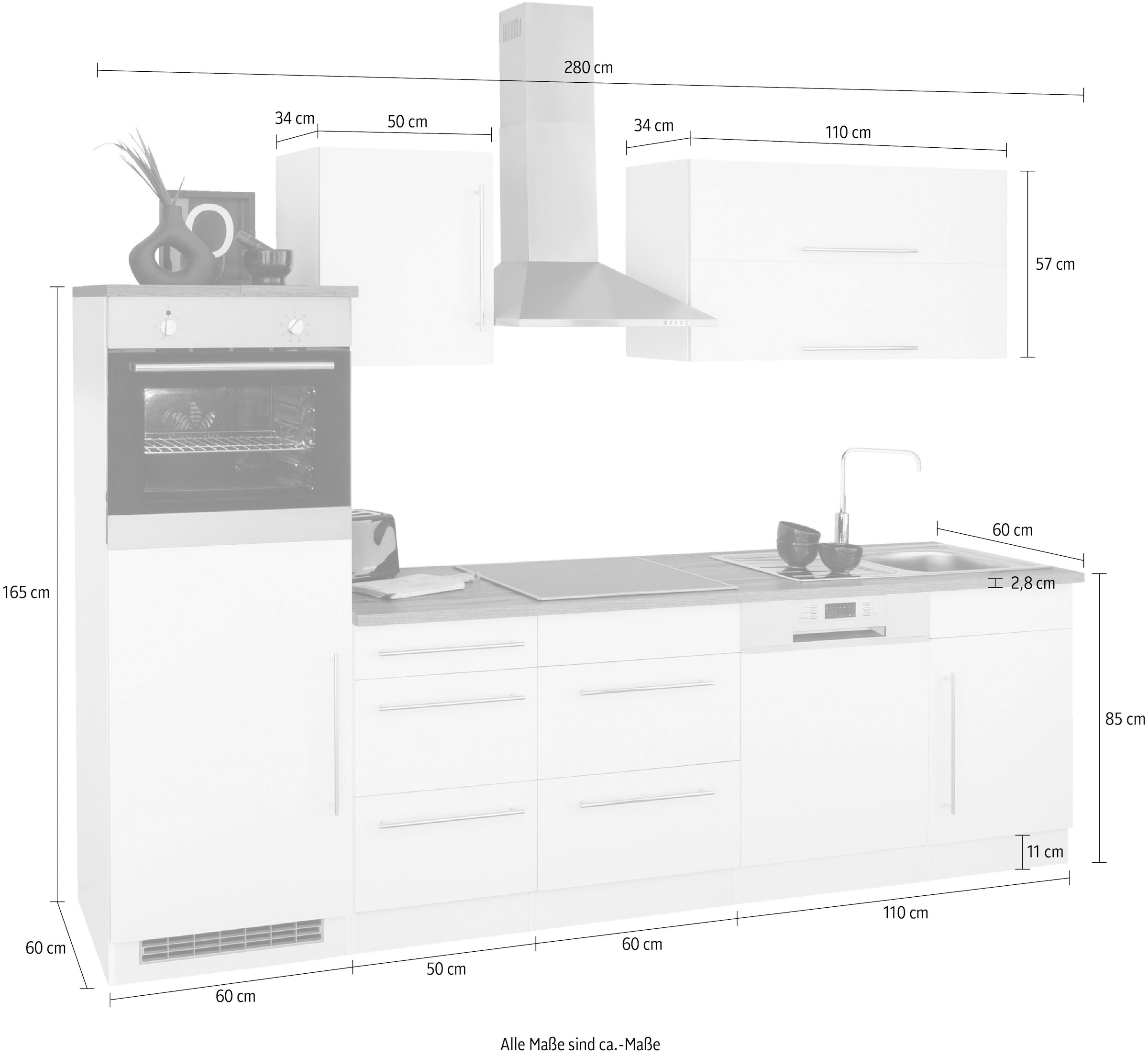 HELD MÖBEL Küchenzeile »Samos«, mit E-Geräten, Breite 280 cm bei OTTO