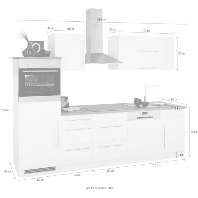 Küchenzeile Breite mit MÖBEL 280 OTTO »Samos«, E-Geräten, HELD cm bei