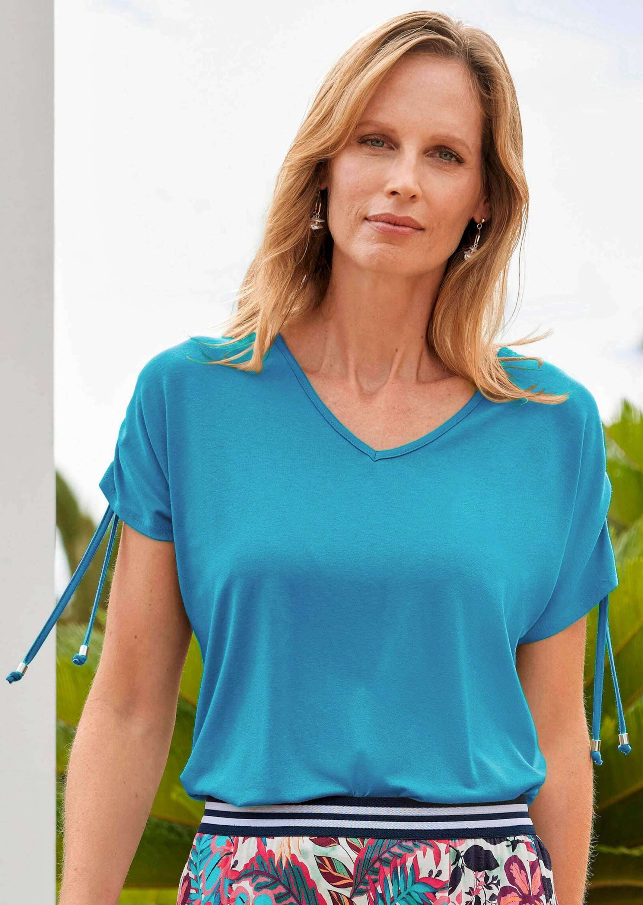 GOLDNER Kurzarmshirt »Kurzgröße Kurzarm Viskose-Oberteil« strechbequeme Viskosejersey