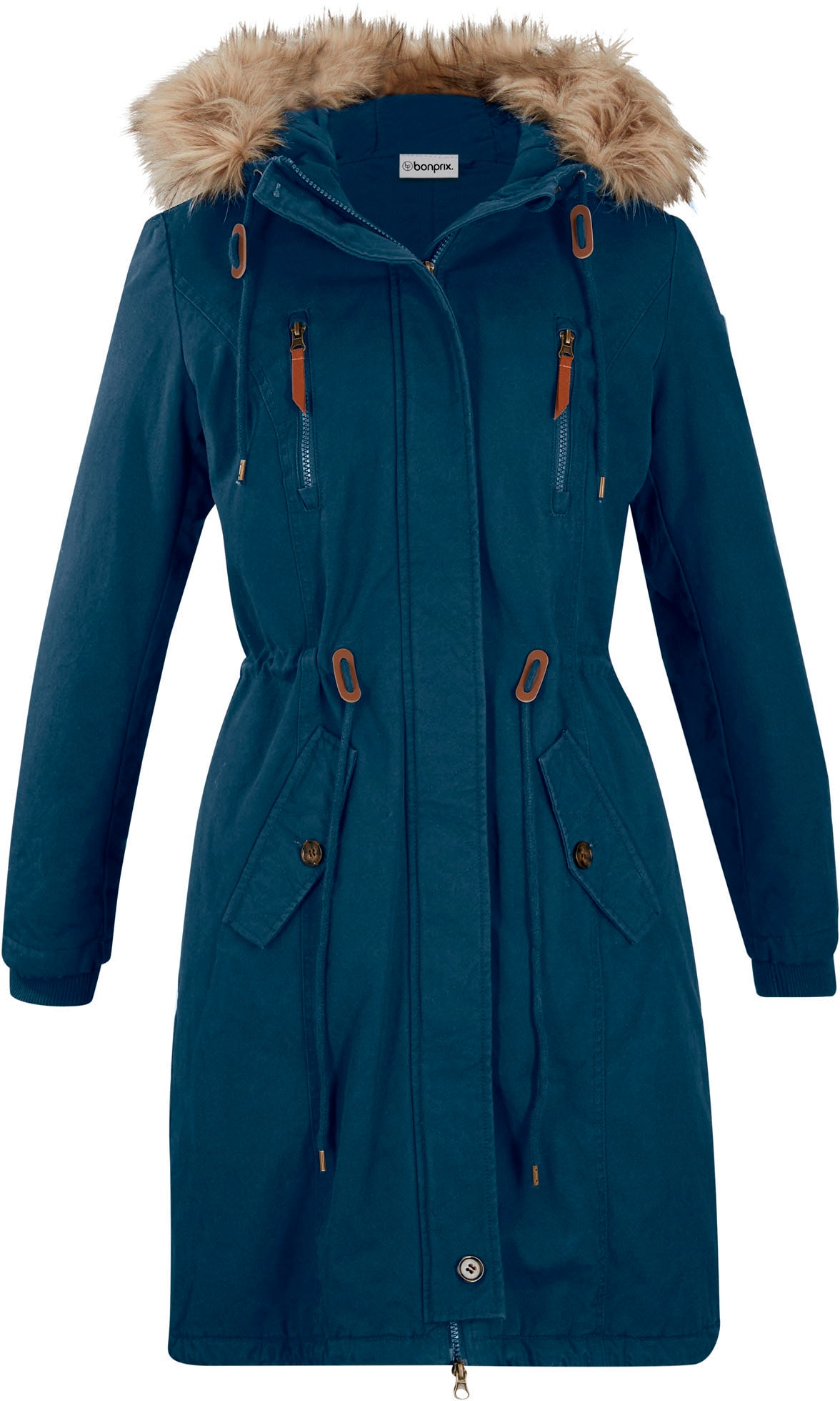 bonprix Parka mit Kapuze Regular Fit, mit Kapuze mit Fellimitat, mit Stehkragen