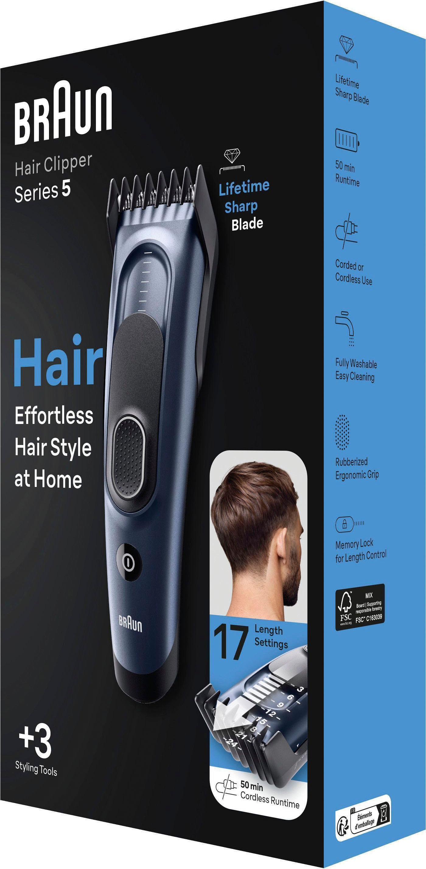 Braun Haarschneider »Haarschneider OTTO 2 Aufsätze, Online im 17 Längeneinstellungen, Abwaschbar Shop HC5350«