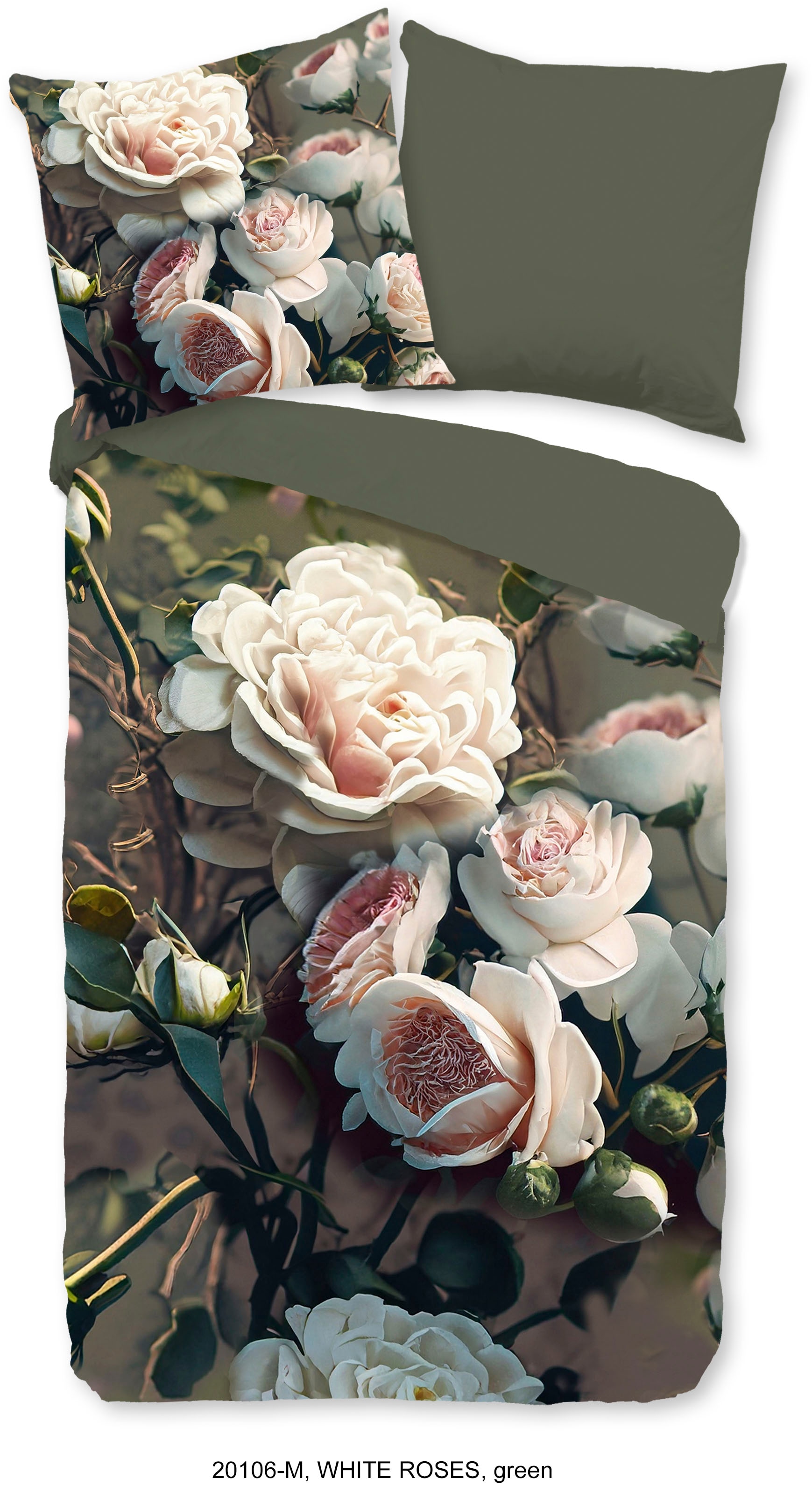 PURE luxury collection Wendebettwäsche »White Roses«, Mikrofaser, 135x200, 2 Teilig, Wendeoptik, Weiße Rosen,...