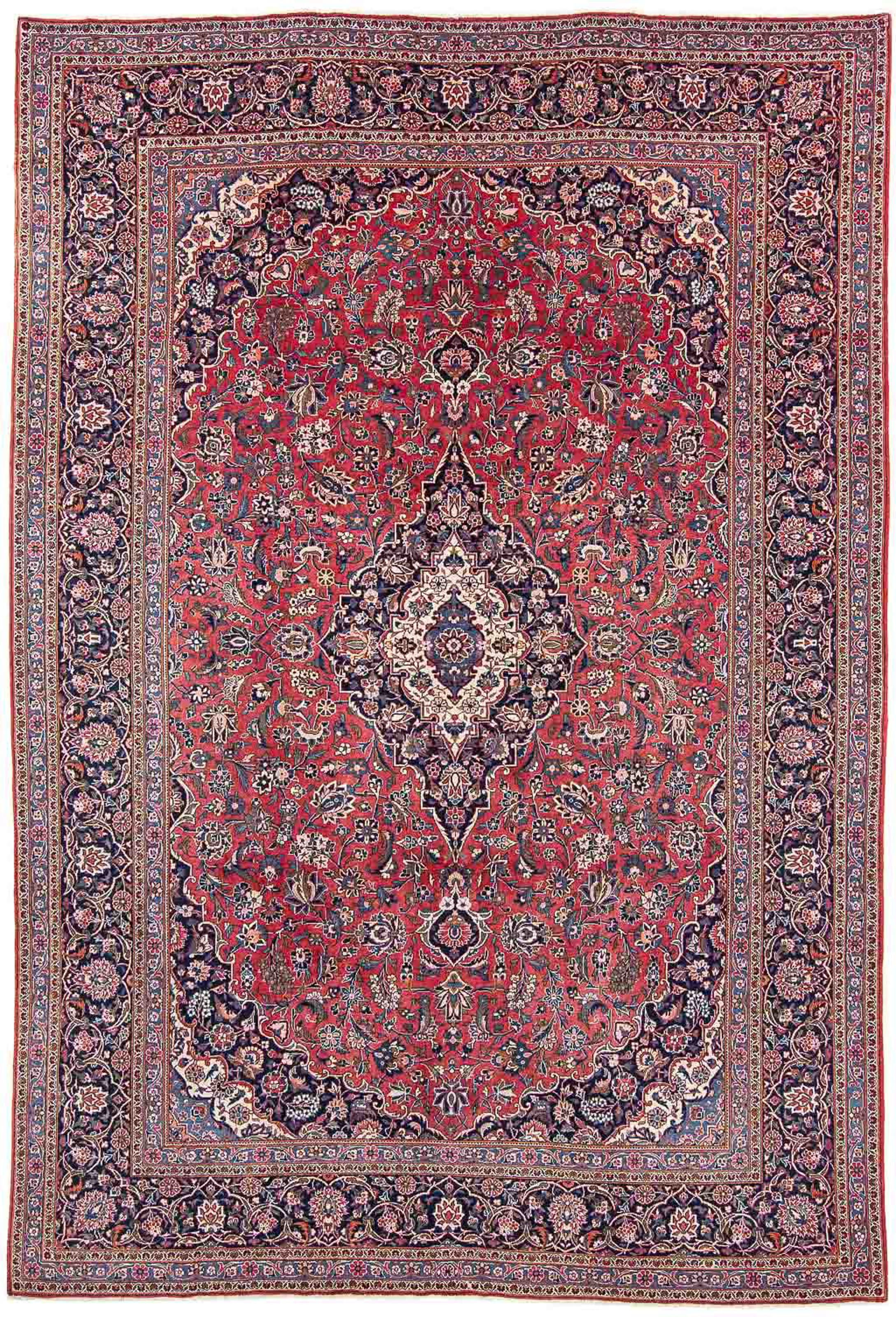 morgenland Orientteppich »Perser - Keshan - 338 x 230 cm - hellrot«, rechteckig, Wohnzimmer, Handgeknüpft, Einzelstück mit Zertifikat
